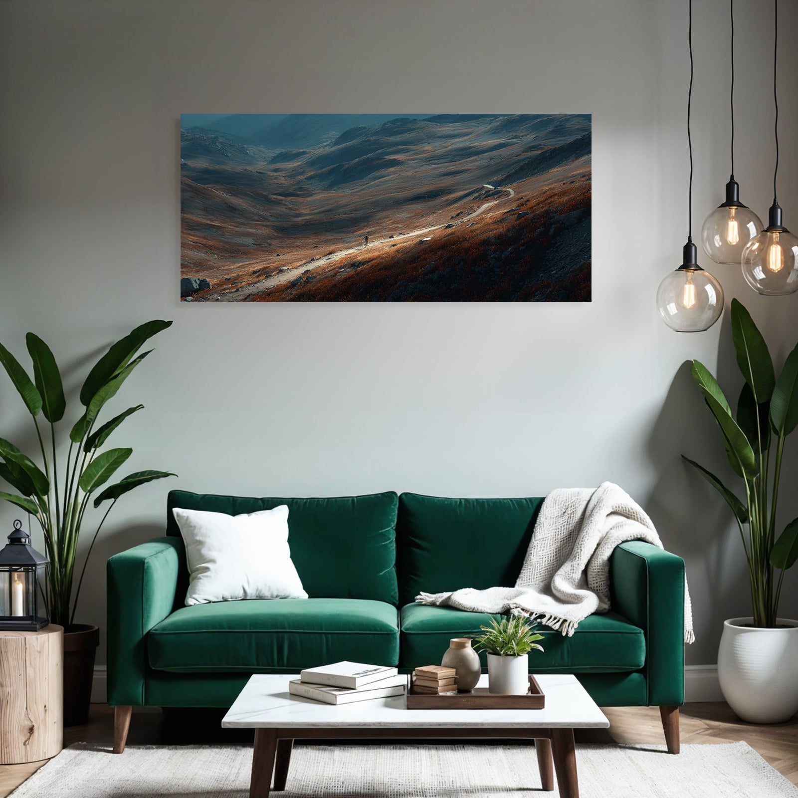 Landschaft Mit Weg Und Einer Person Auf Den Hügeln