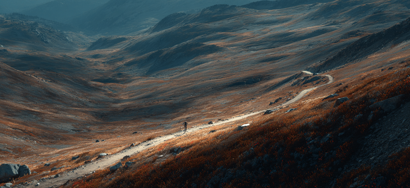 Landschaft Mit Weg Und Einer Person Auf Den Hügeln | Reisen und Outdoor | Themen und Hobbys