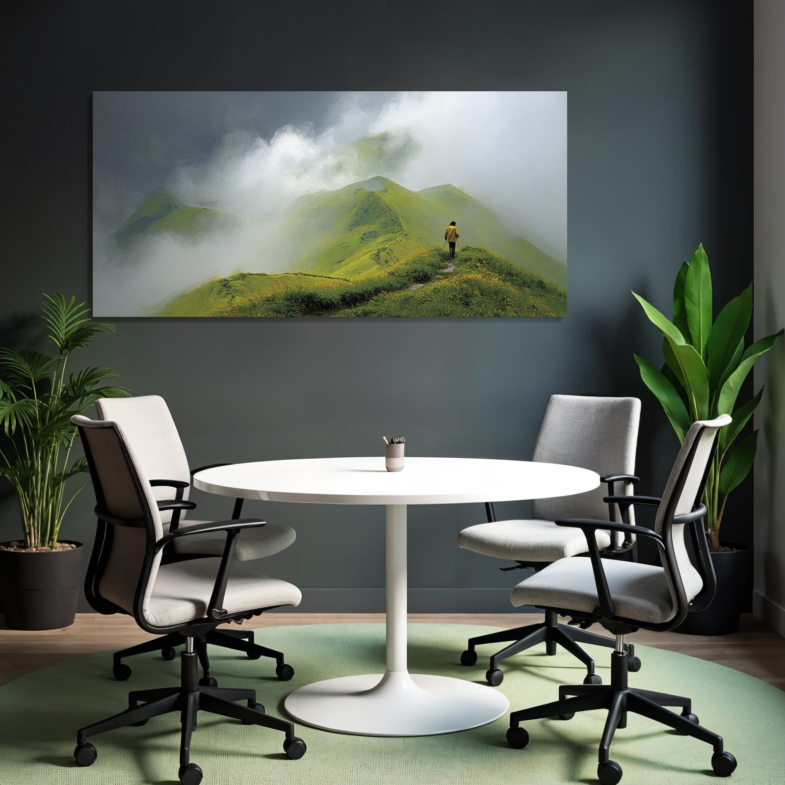 Lebensfroh Mistige Berge Tranquil Adventure Wanderer
