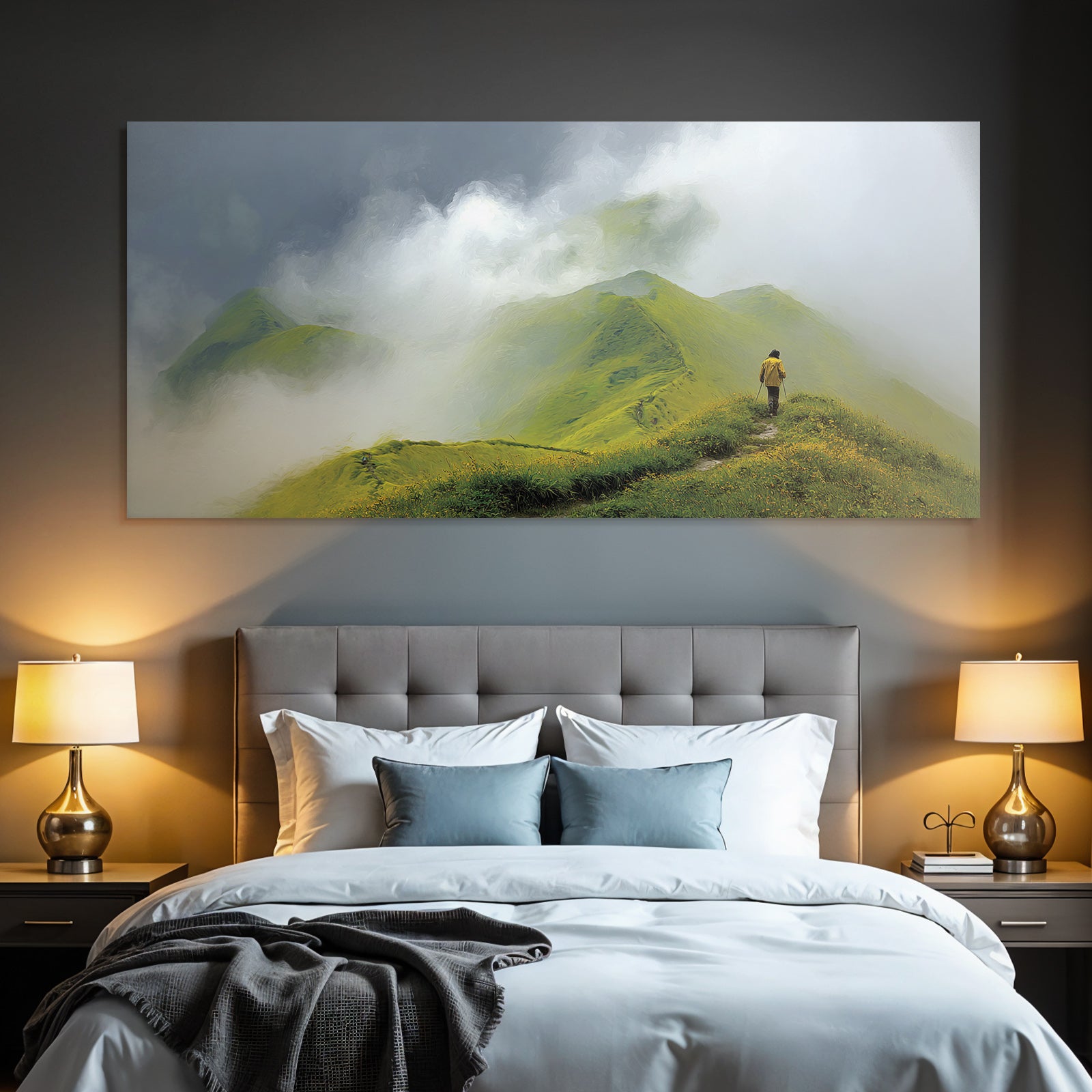 Lebensfroh Mistige Berge Tranquil Adventure Wanderer