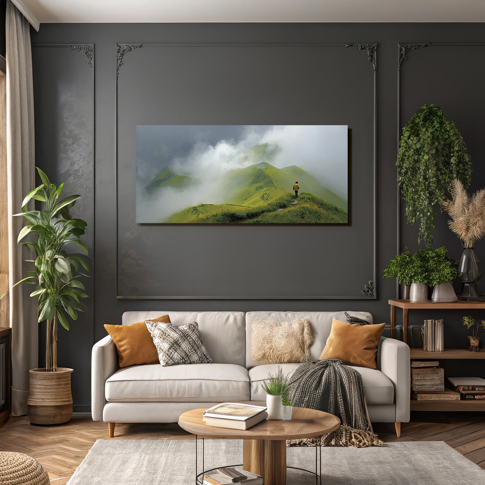 Lebensfroh Mistige Berge Tranquil Adventure Wanderer