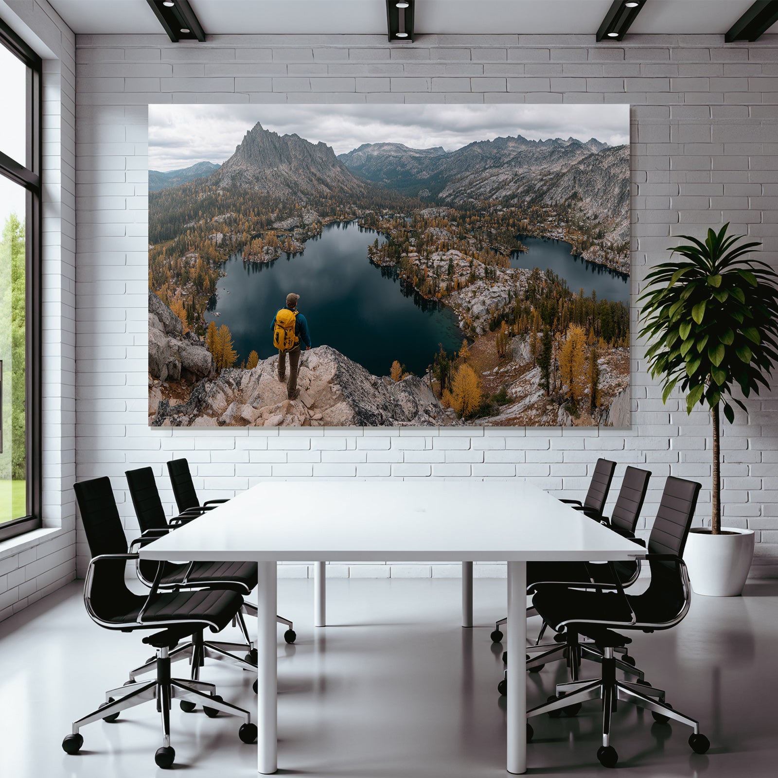Malerische Landschaft Hiker Bergseen Herbst Veränderungen