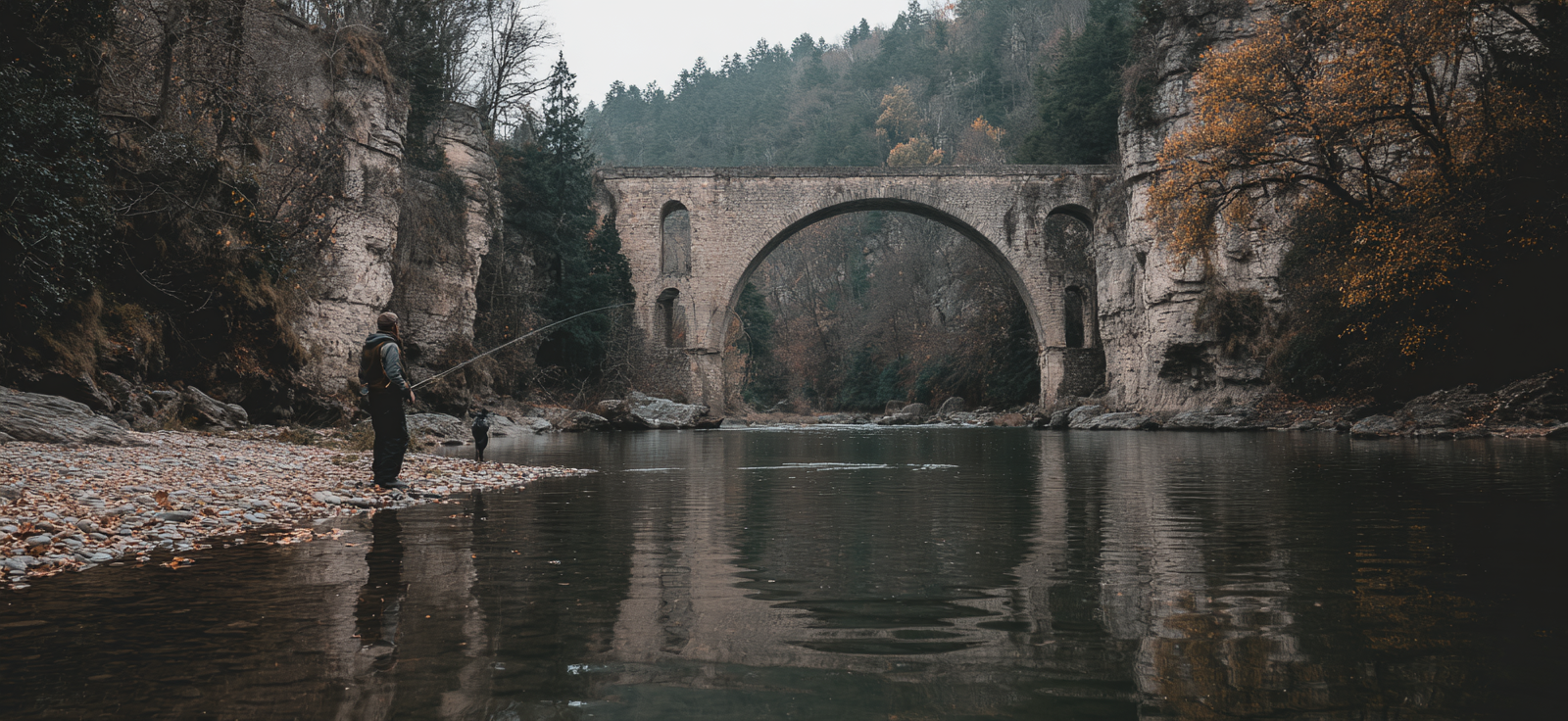 Malerische Landschaft Mit Fischer Und Brücke Im Herbst | Reisen und Outdoor | Themen und Hobbys