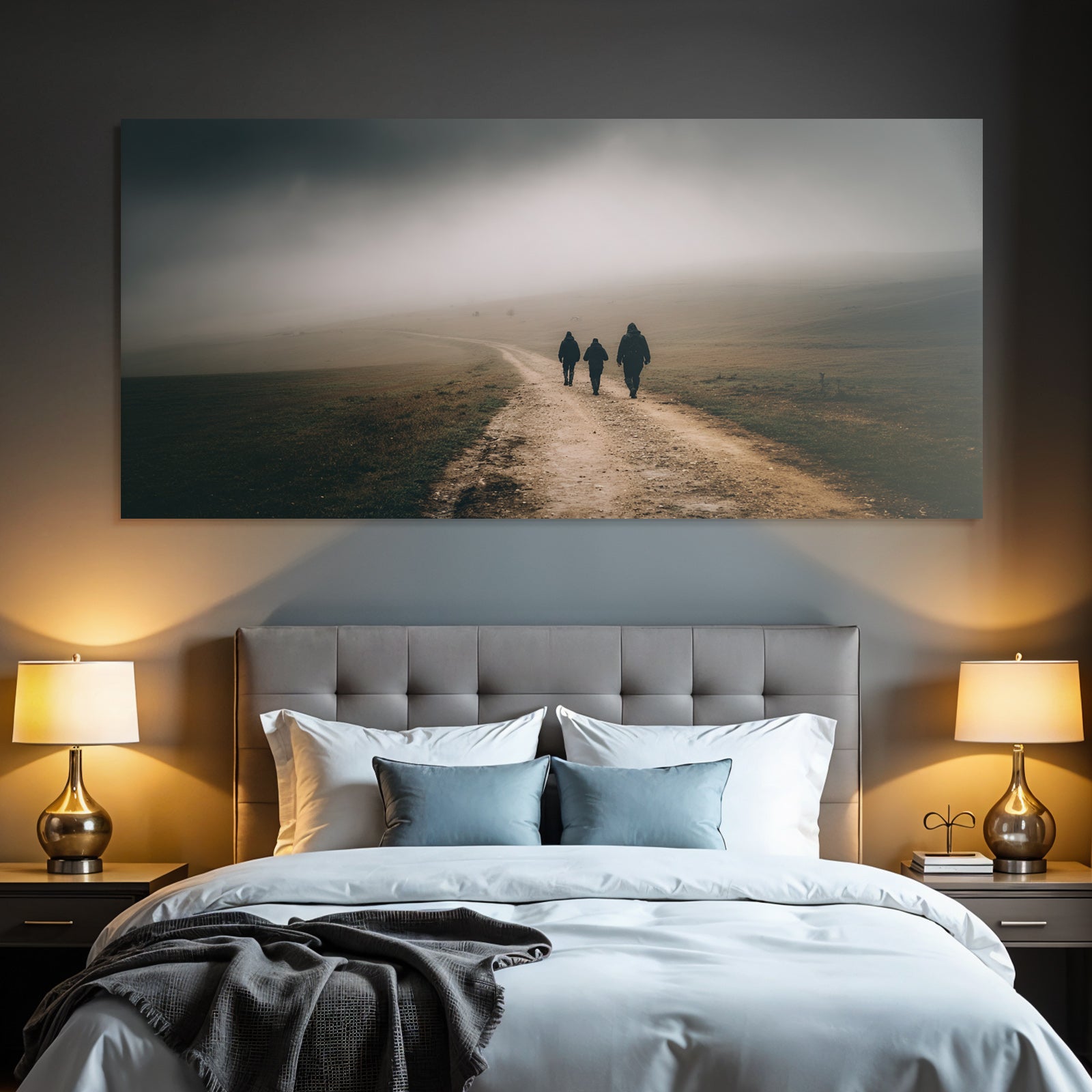 Moody Landschaft Fog Figuren Dirt Path Schritt Solitude Exploration