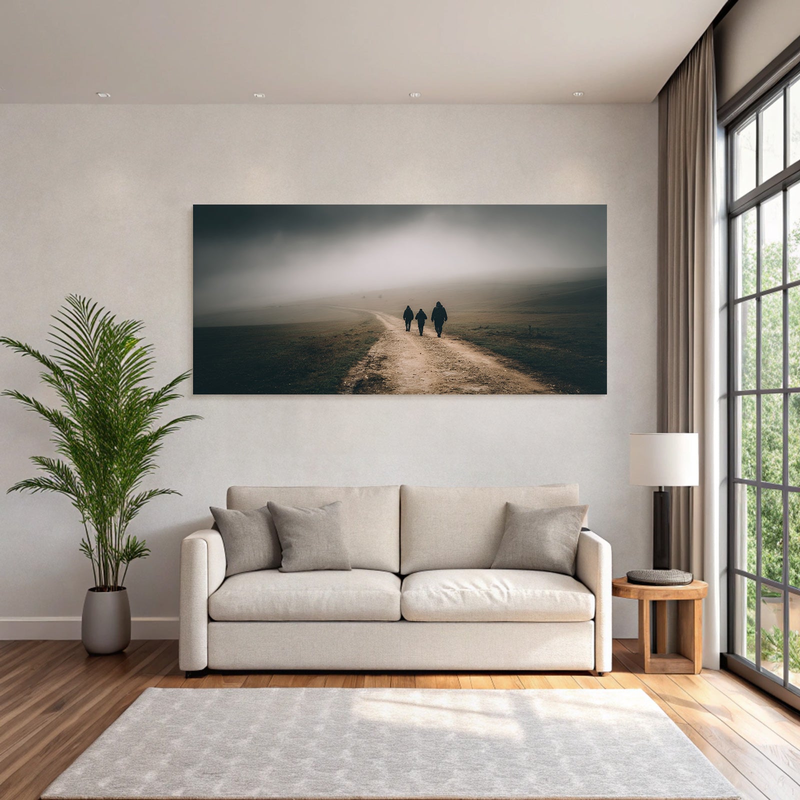Moody Landschaft Fog Figuren Dirt Path Schritt Solitude Exploration