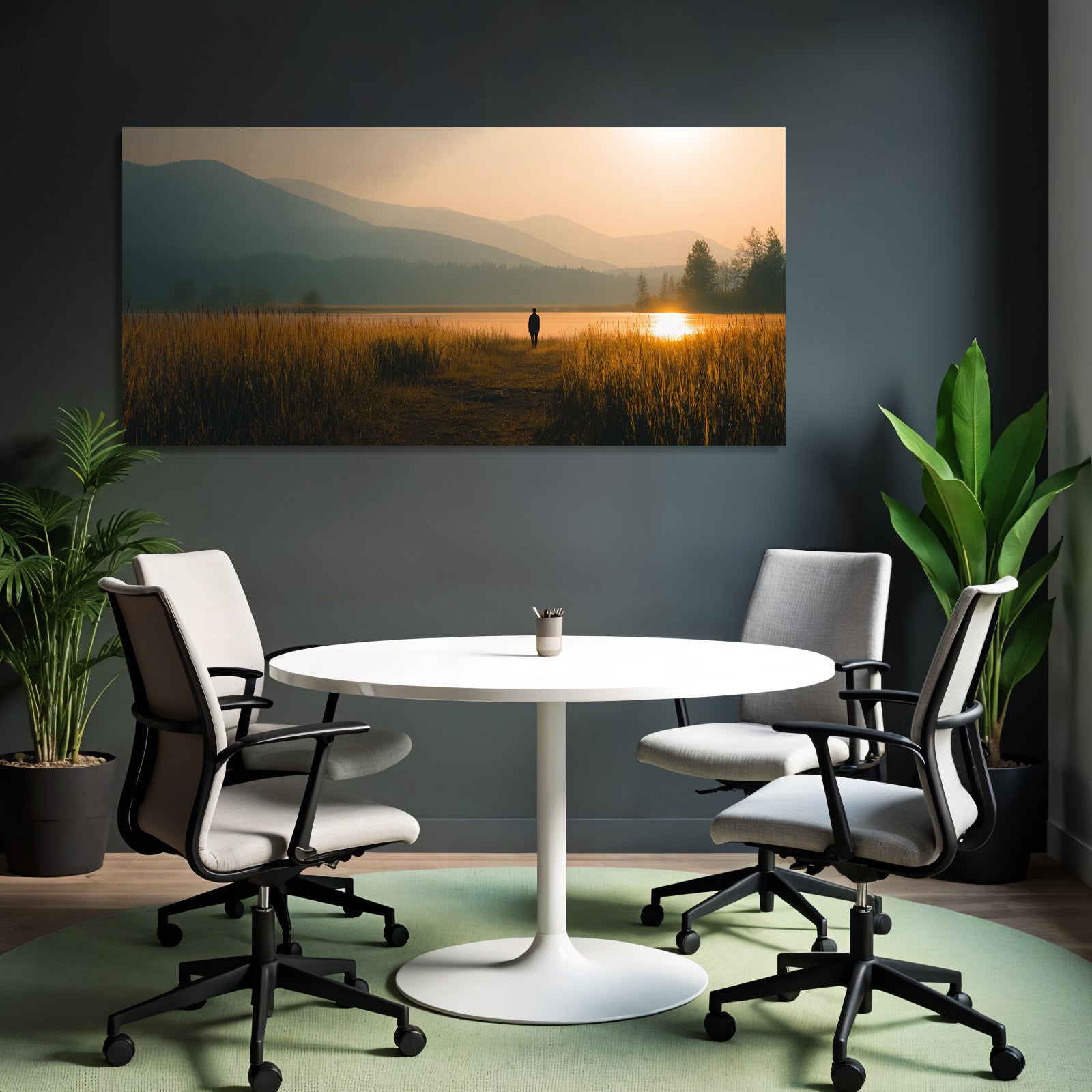 Ruhige Landschaft Person Auf Pfad Am Wasser Beim Sunset