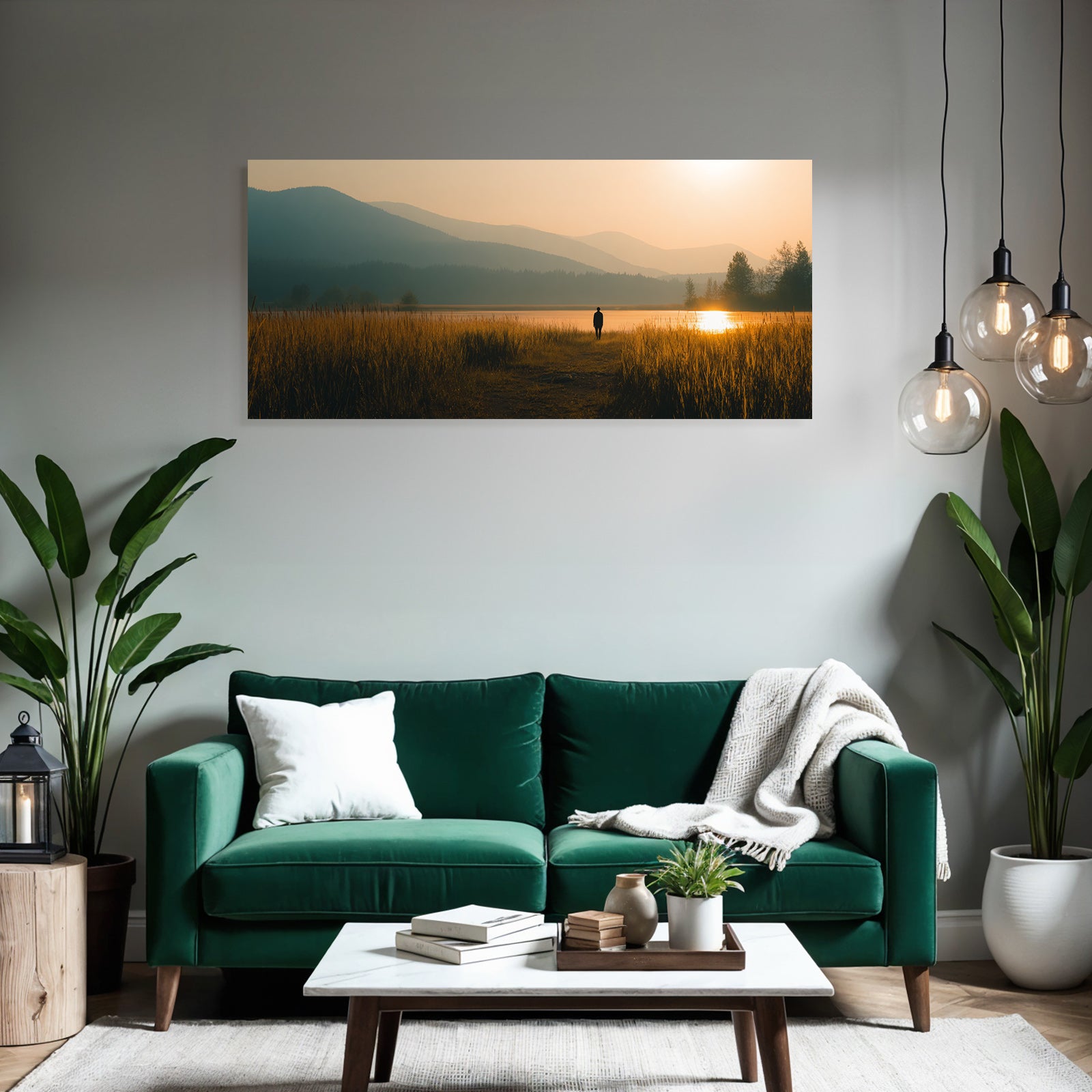 Ruhige Landschaft Person Auf Pfad Am Wasser Beim Sunset
