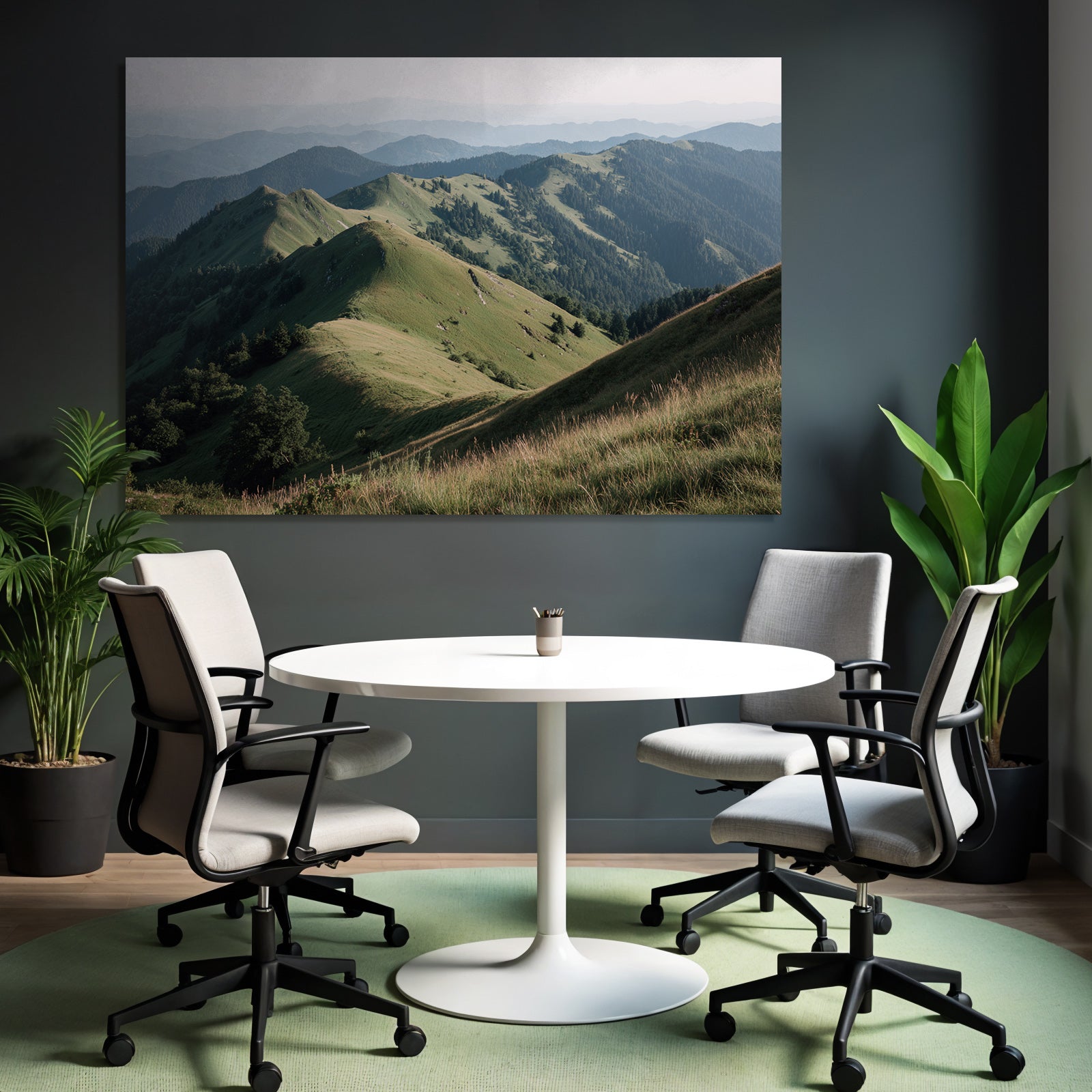 Scenic Landscape Rollende Grüne Höhen Und Entfernte Berge