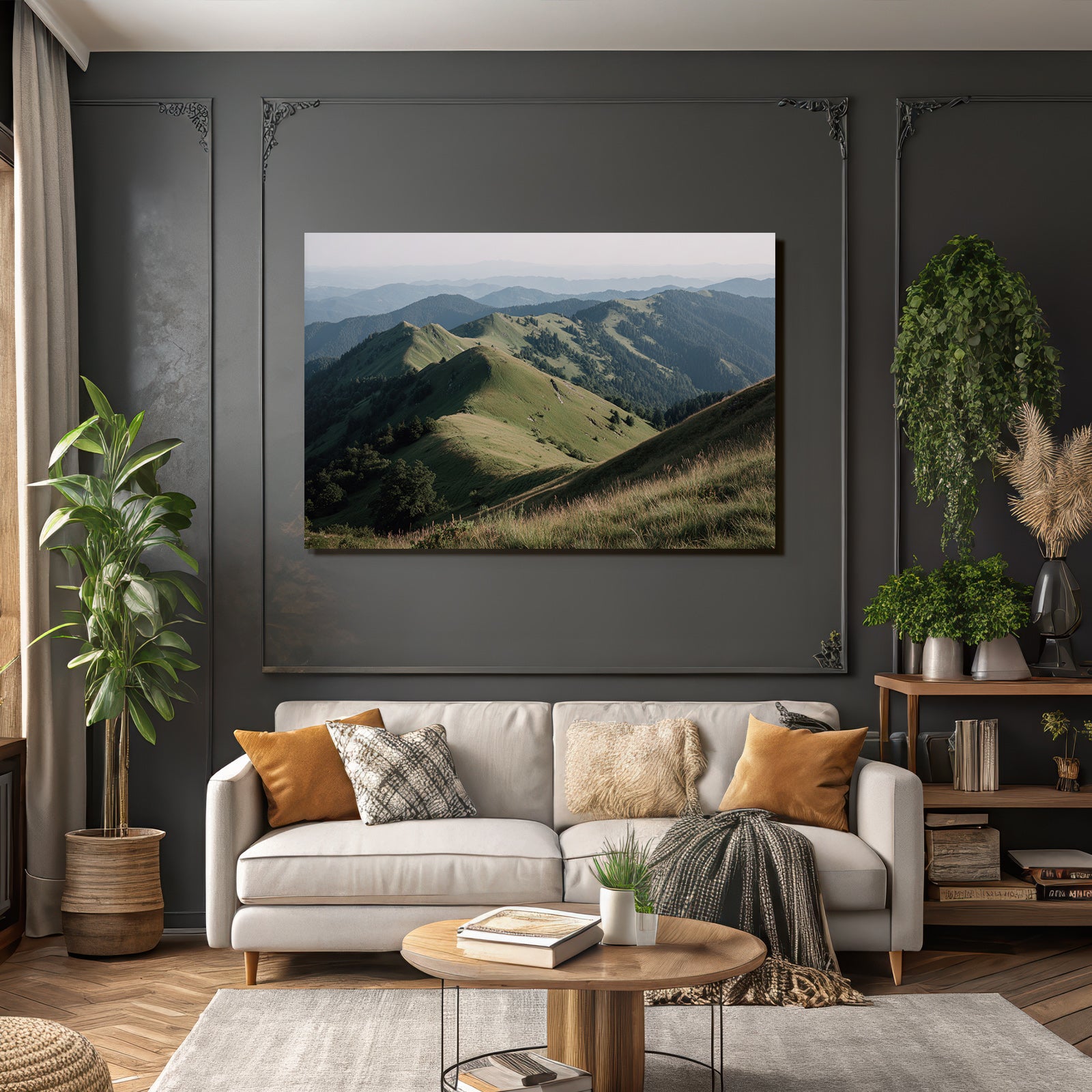 Scenic Landscape Rollende Grüne Höhen Und Entfernte Berge
