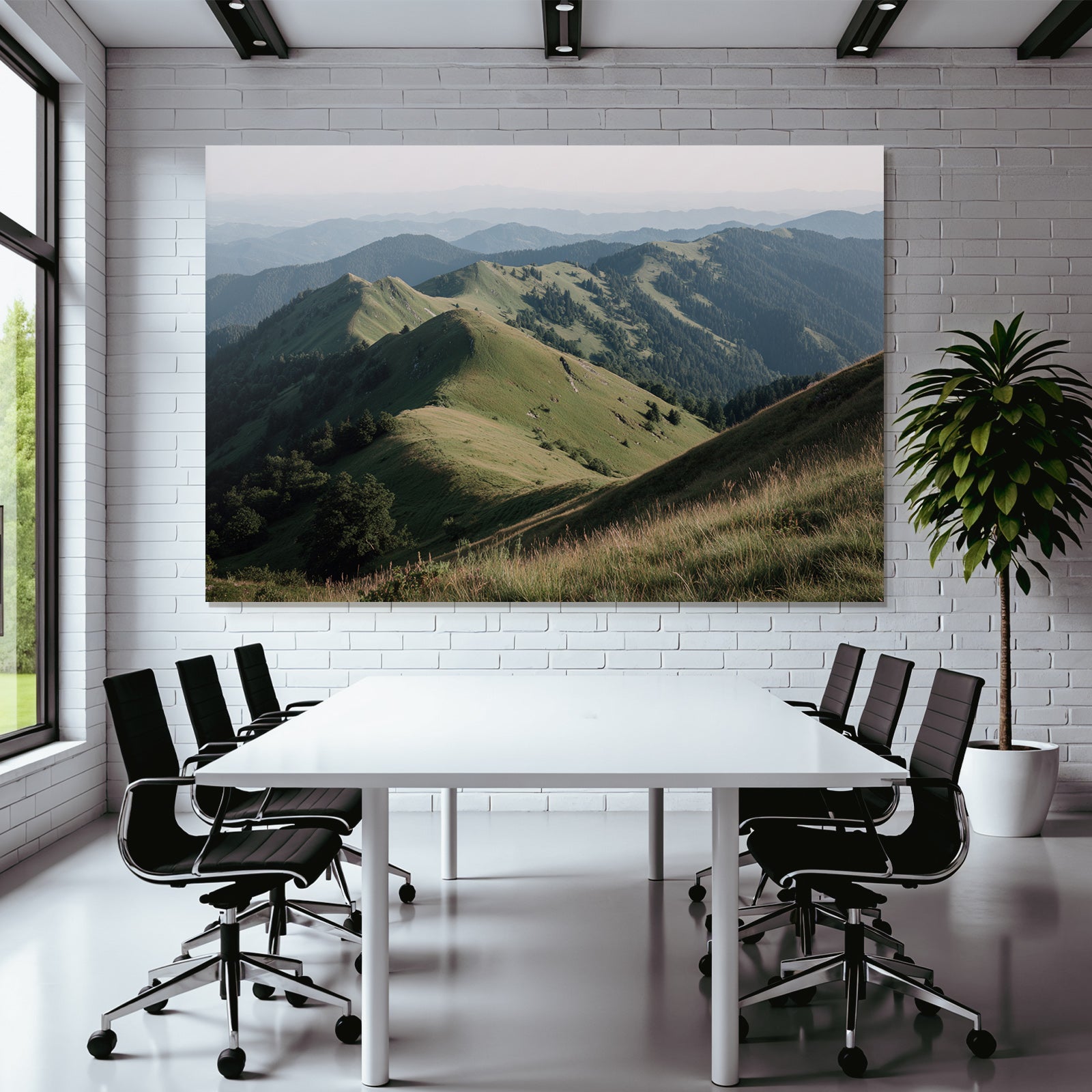 Scenic Landscape Rollende Grüne Höhen Und Entfernte Berge