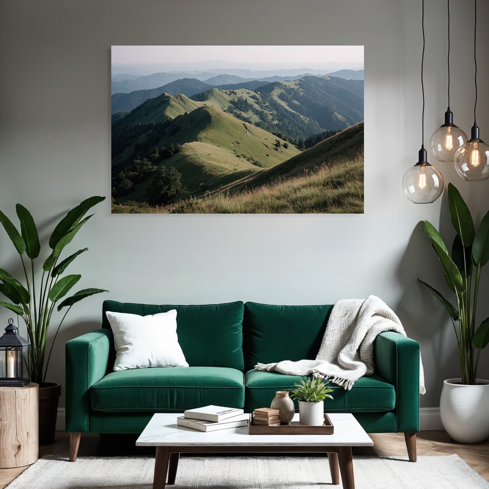 Scenic Landscape Rollende Grüne Höhen Und Entfernte Berge
