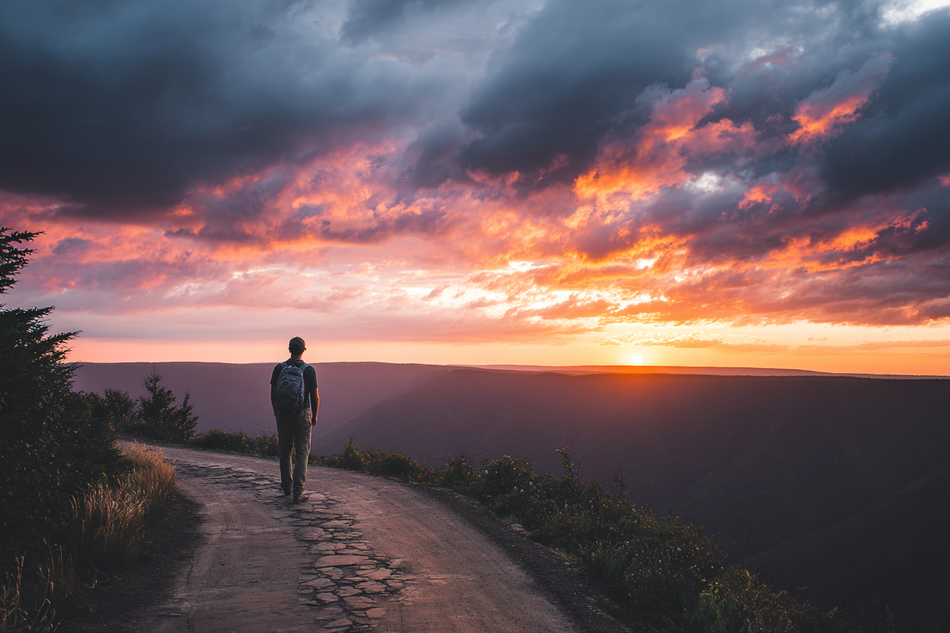 Wandernder Mensch Auf Einem Windenden Weg Im Natur Sunset Gemalde | Reisen und Outdoor | Themen und Hobbys