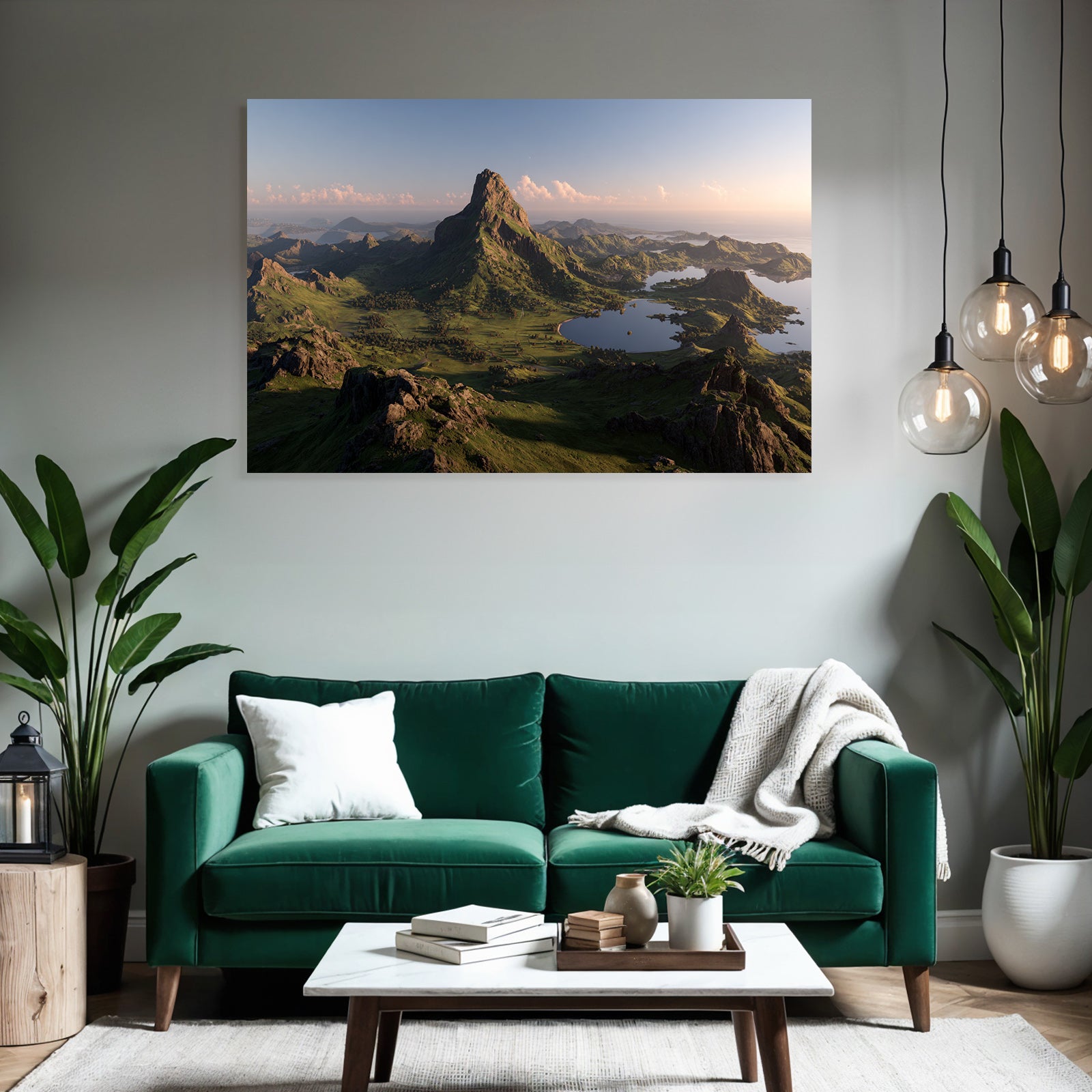Wunderbare Landschaft Mit Berg Und Grünen Hügeln Bei Licht Der Dämmerung