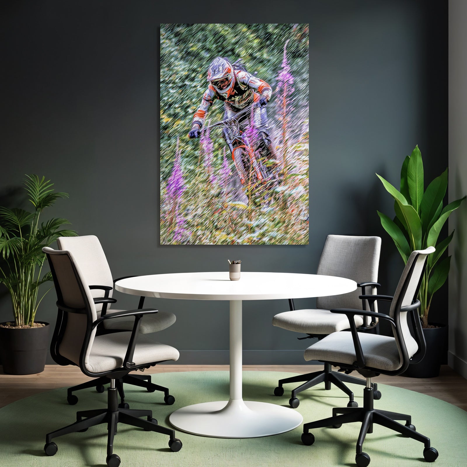 Bergfahrer Auf Trail Mit Purpurblumen Im Natur Setting