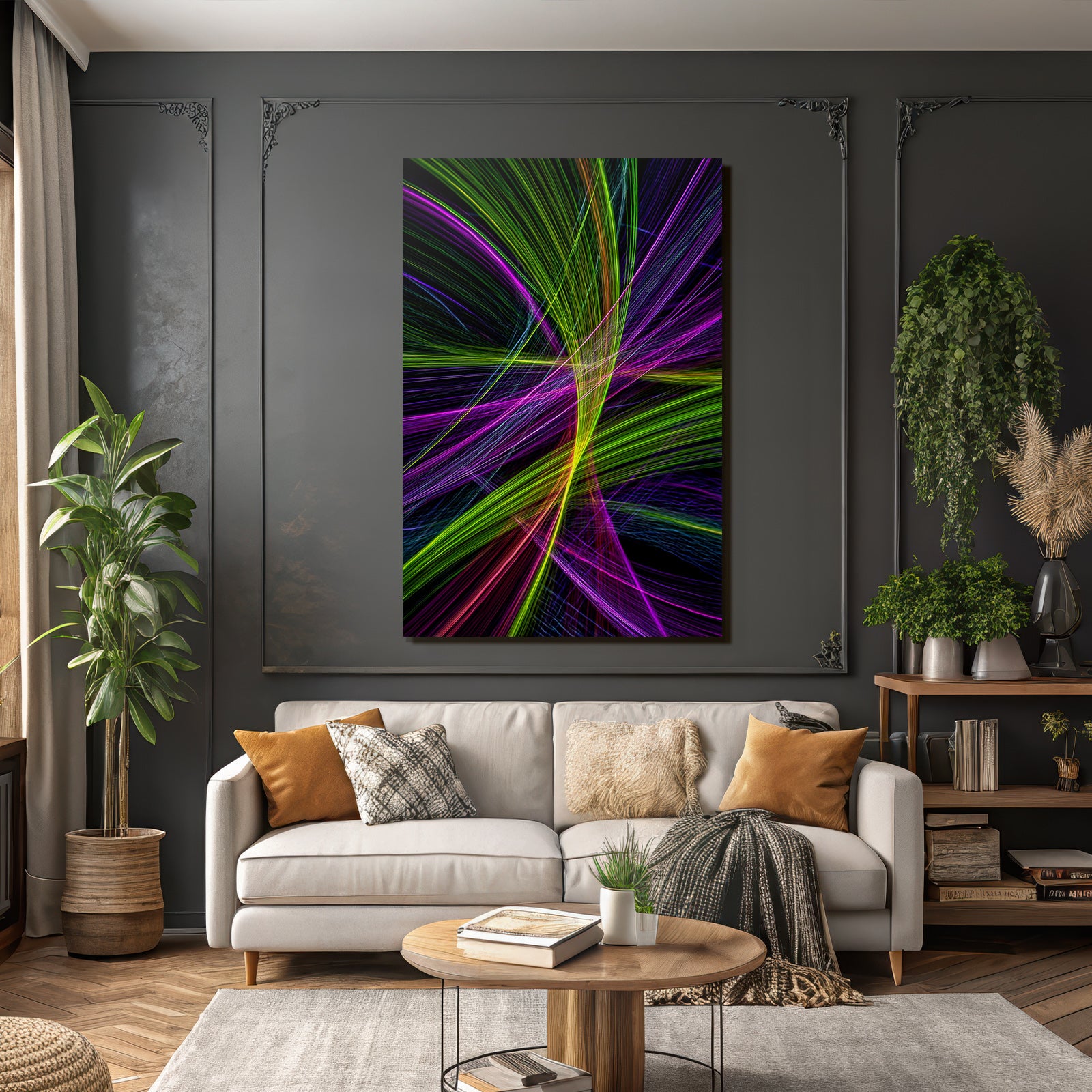 Bunte Fliessende Linien Auf Dunklem Hintergrund Abstrakte Kunst