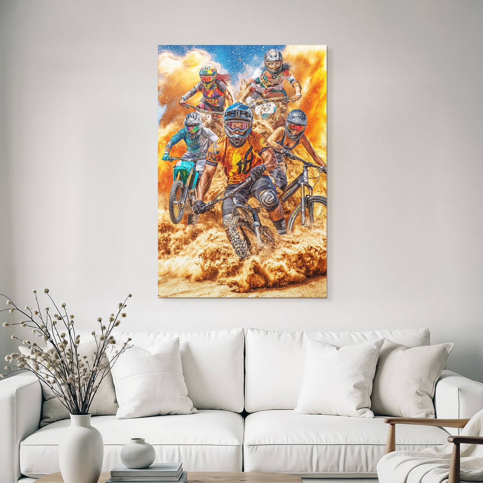 Dynamische Mountainbiker Im Sand Verstaubte Szenen Full Action Sport