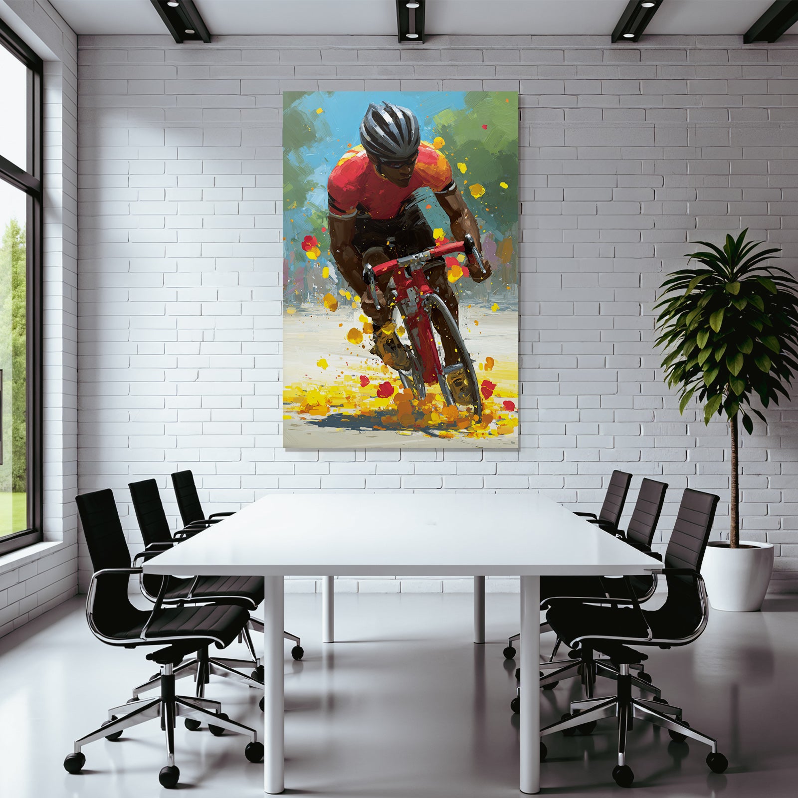 Dynamischer Cyclist In Bewegung Rot Orange Jersey Auf Rotem Fahrrad