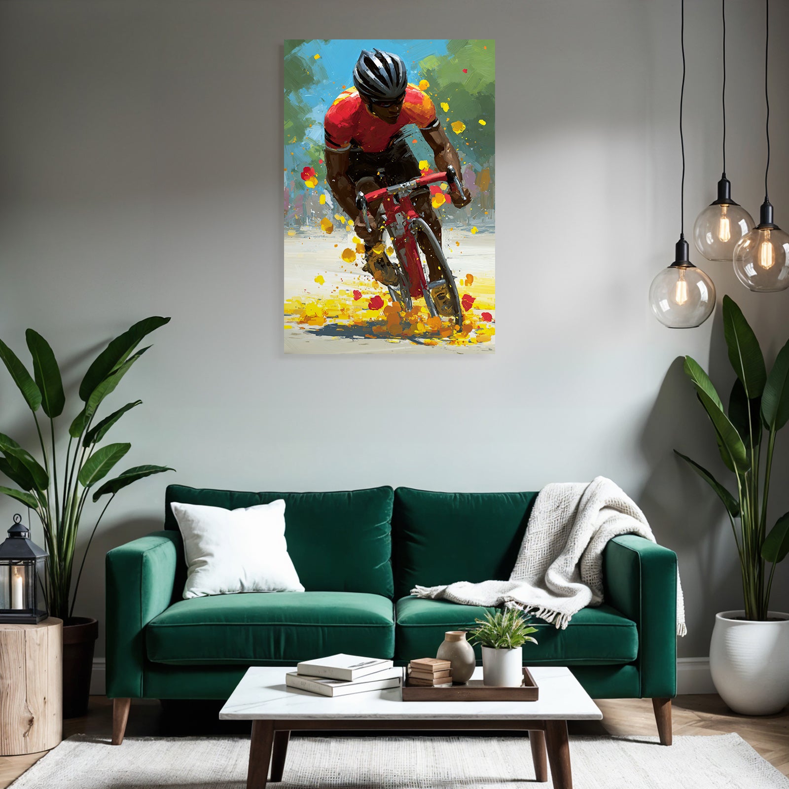 Dynamischer Cyclist In Bewegung Rot Orange Jersey Auf Rotem Fahrrad