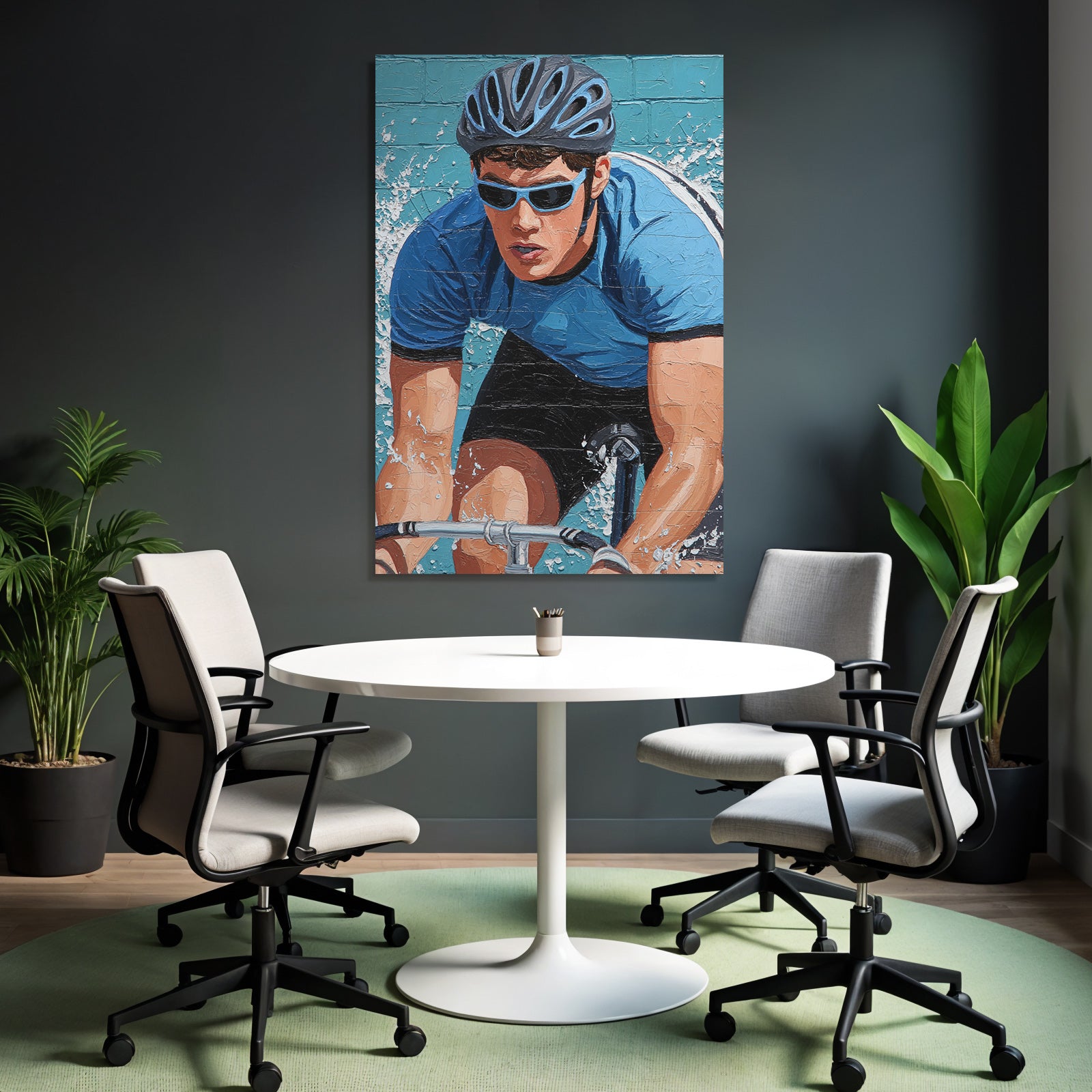 Fahrradfahrer In Aktion Mit Blaüm Helm Und Sporthemd