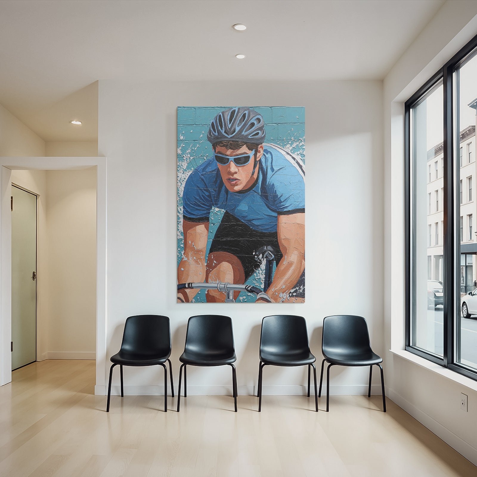 Fahrradfahrer In Aktion Mit Blaüm Helm Und Sporthemd