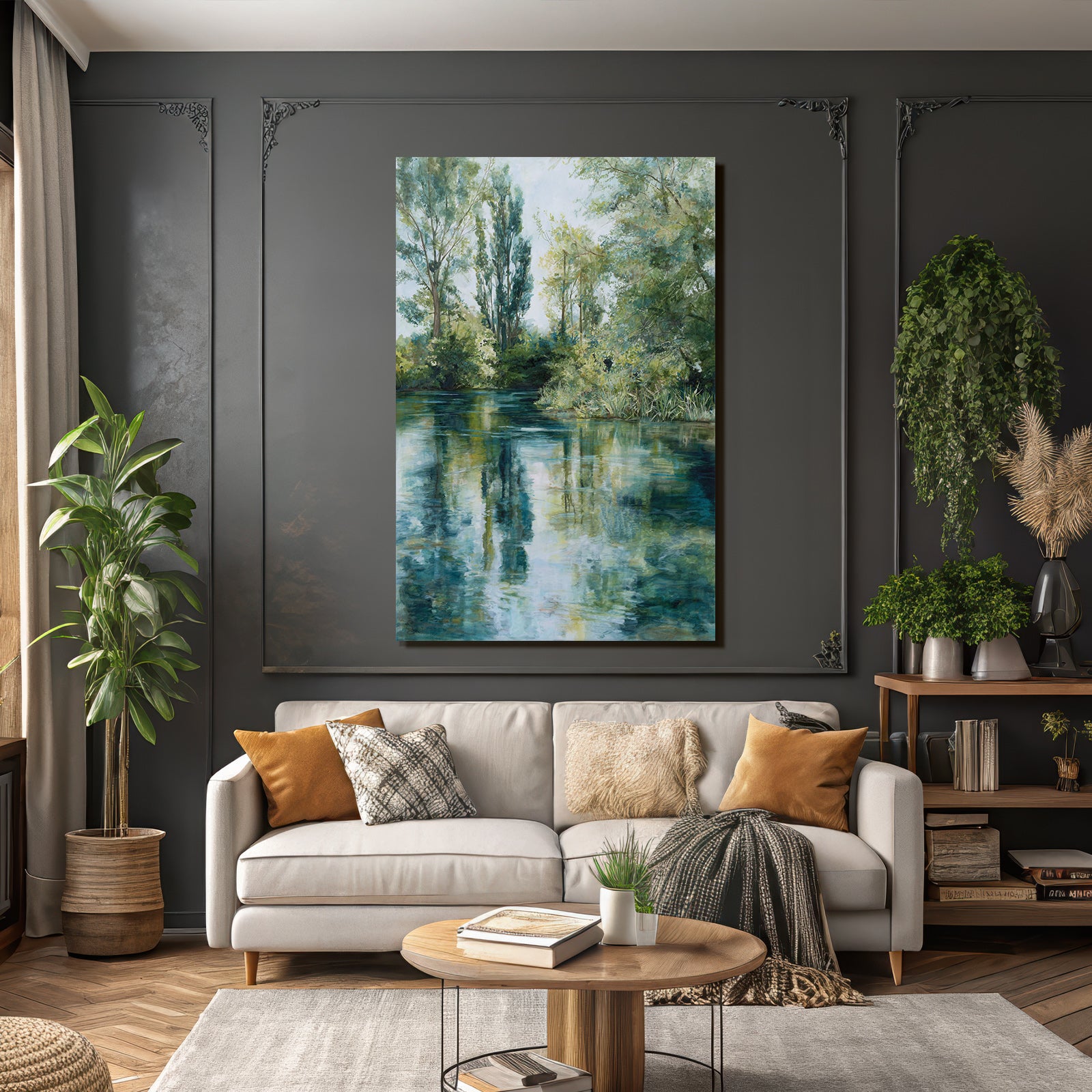 Friedliche Natur Landschaft Mit Wasser Und Baeumen