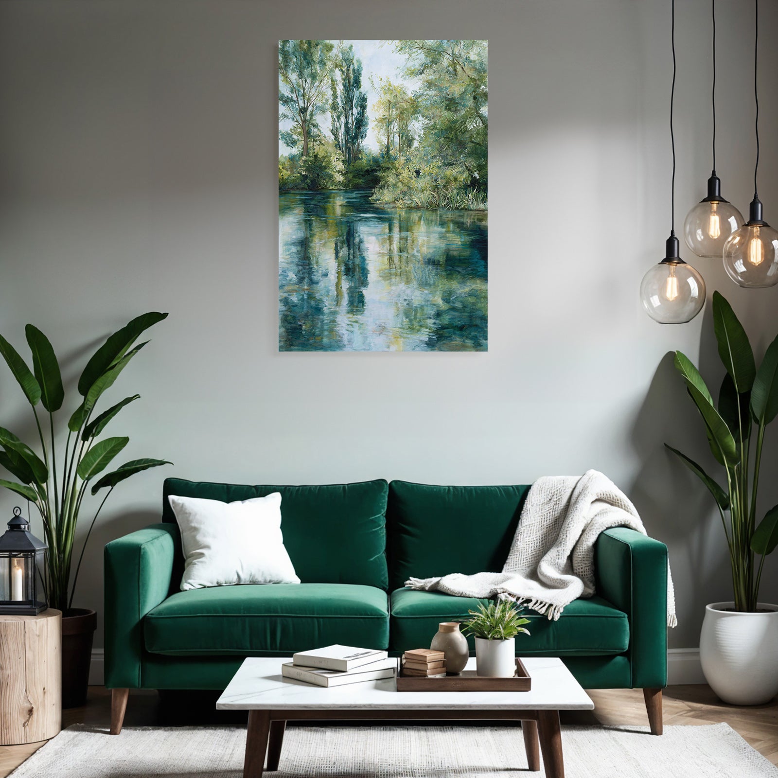 Friedliche Natur Landschaft Mit Wasser Und Baeumen