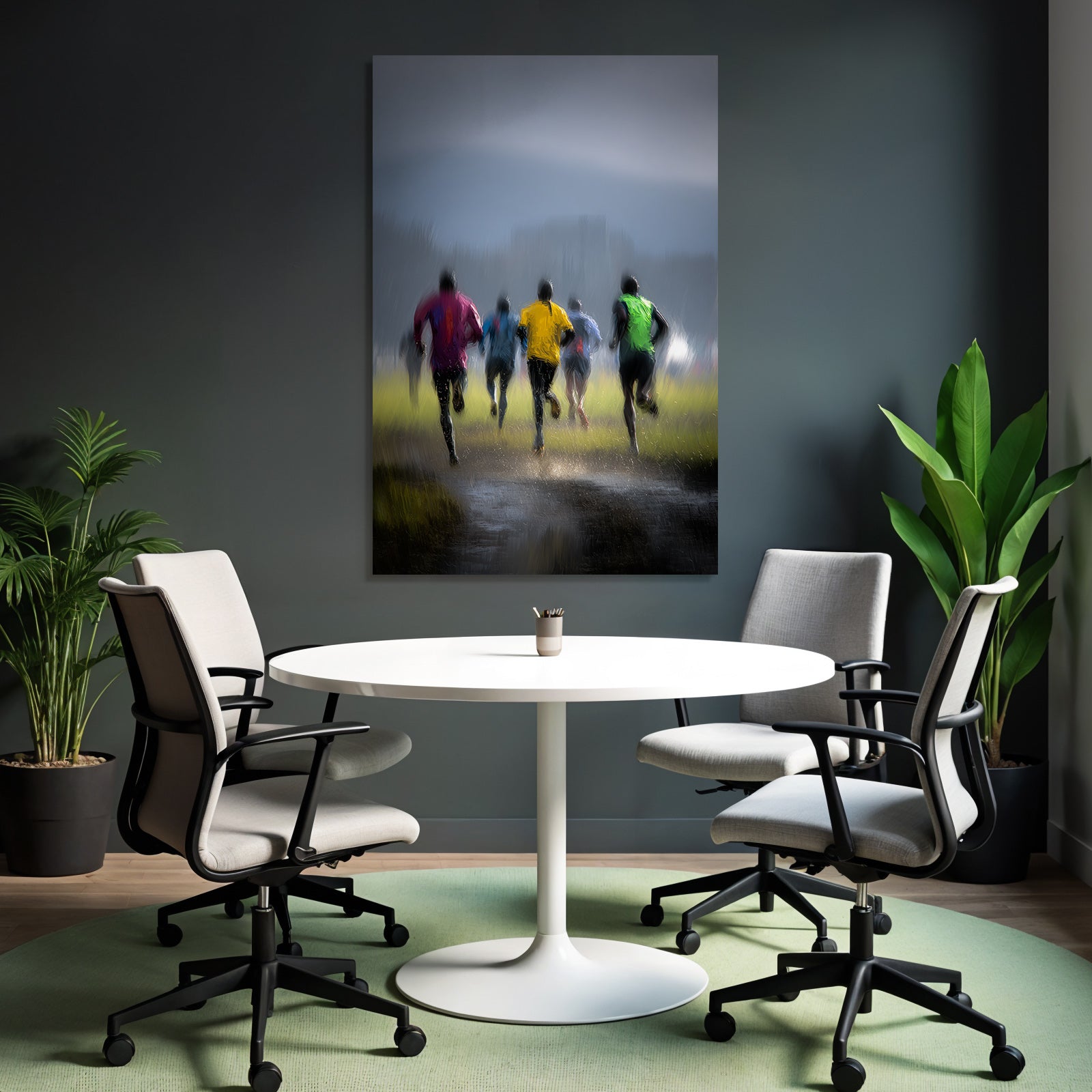 Laufende Sportler Im Regen Schnellbewegend