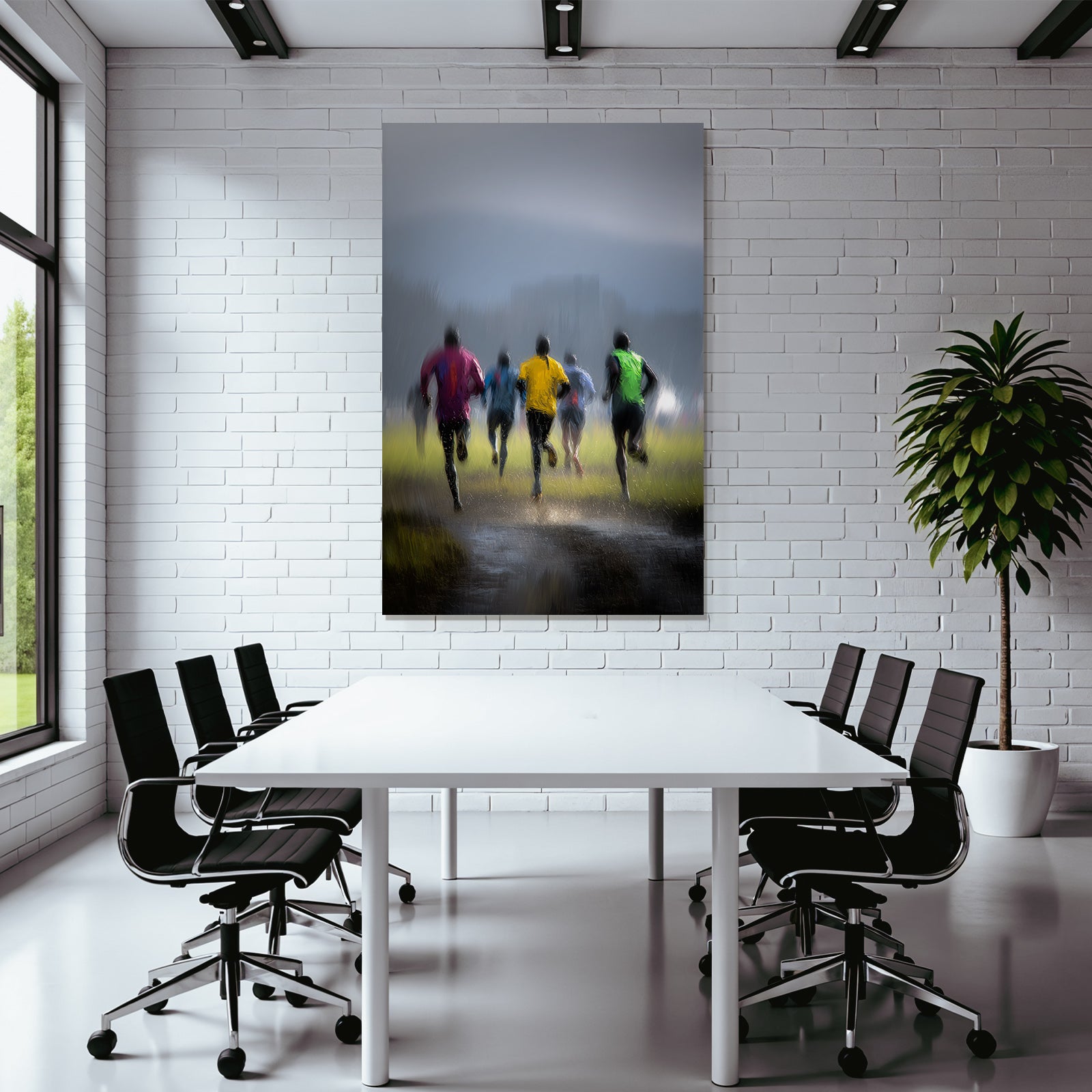 Laufende Sportler Im Regen Schnellbewegend