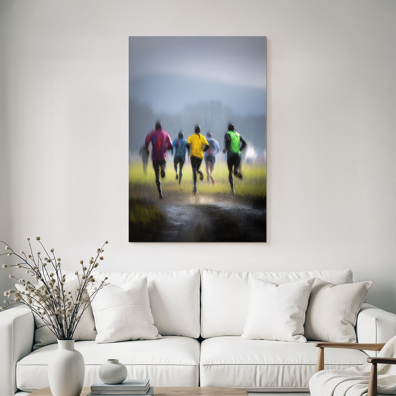 Laufende Sportler Im Regen Schnellbewegend