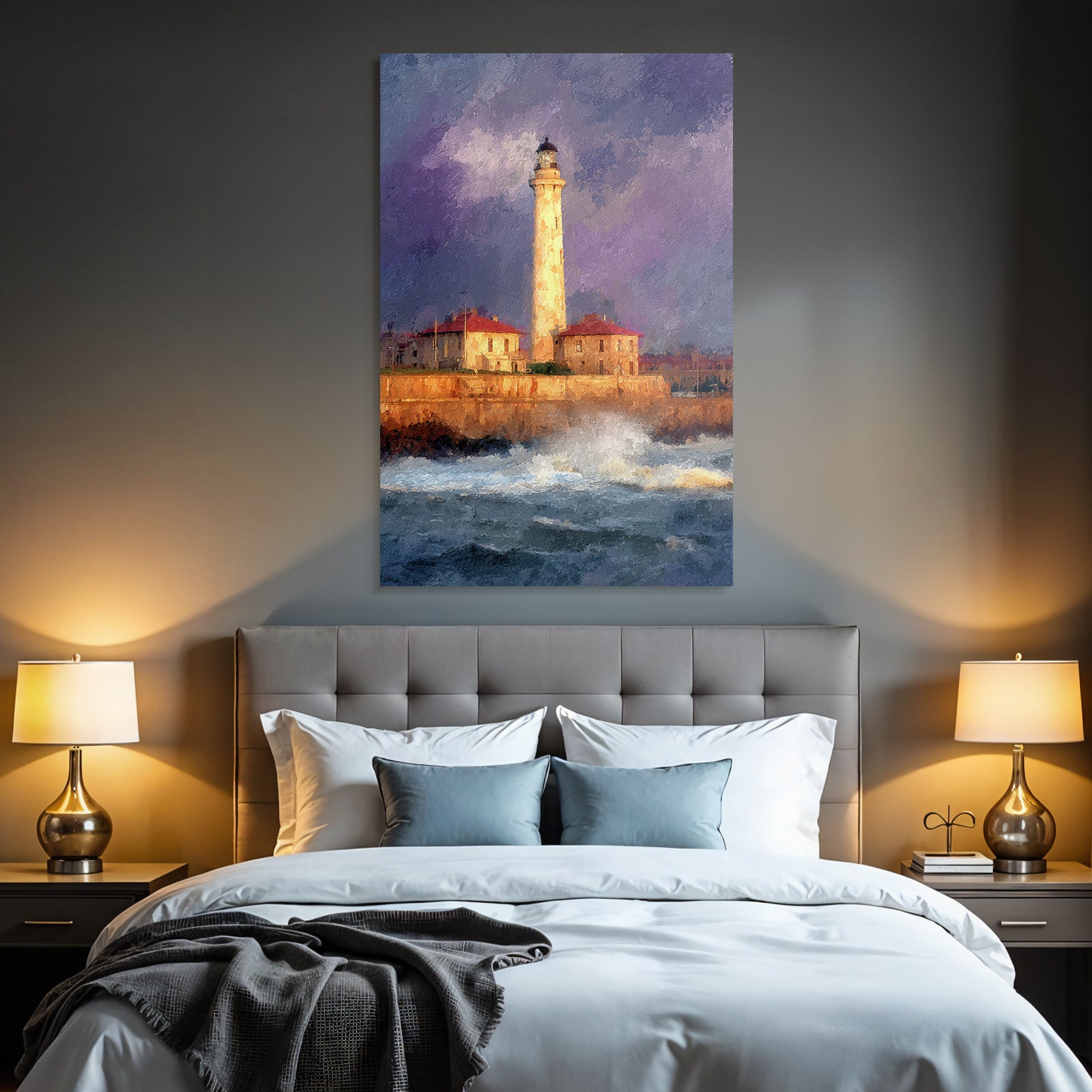 Leuchtturm Am Felsigen Küstenbild Mit Dramatischem Himmel
