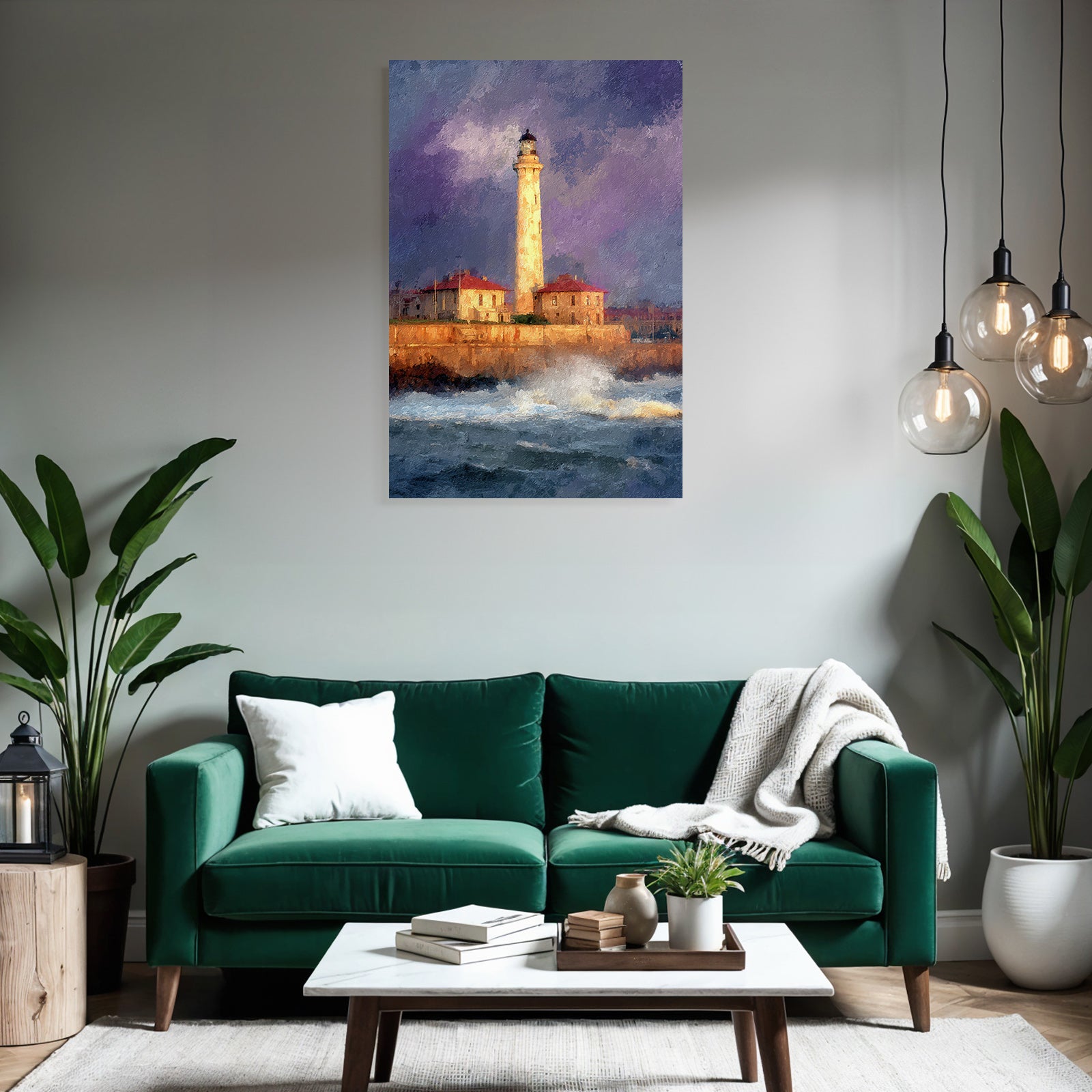 Leuchtturm Am Felsigen Küstenbild Mit Dramatischem Himmel