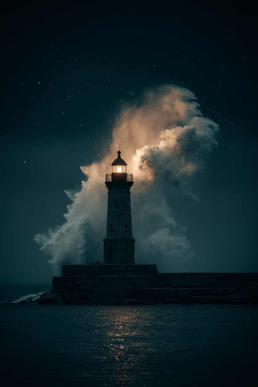 Leuchtturm Auf Steinpier Bei Sturm Nacht Hintergrund | Sport und Bewegung | Themen und Hobbys