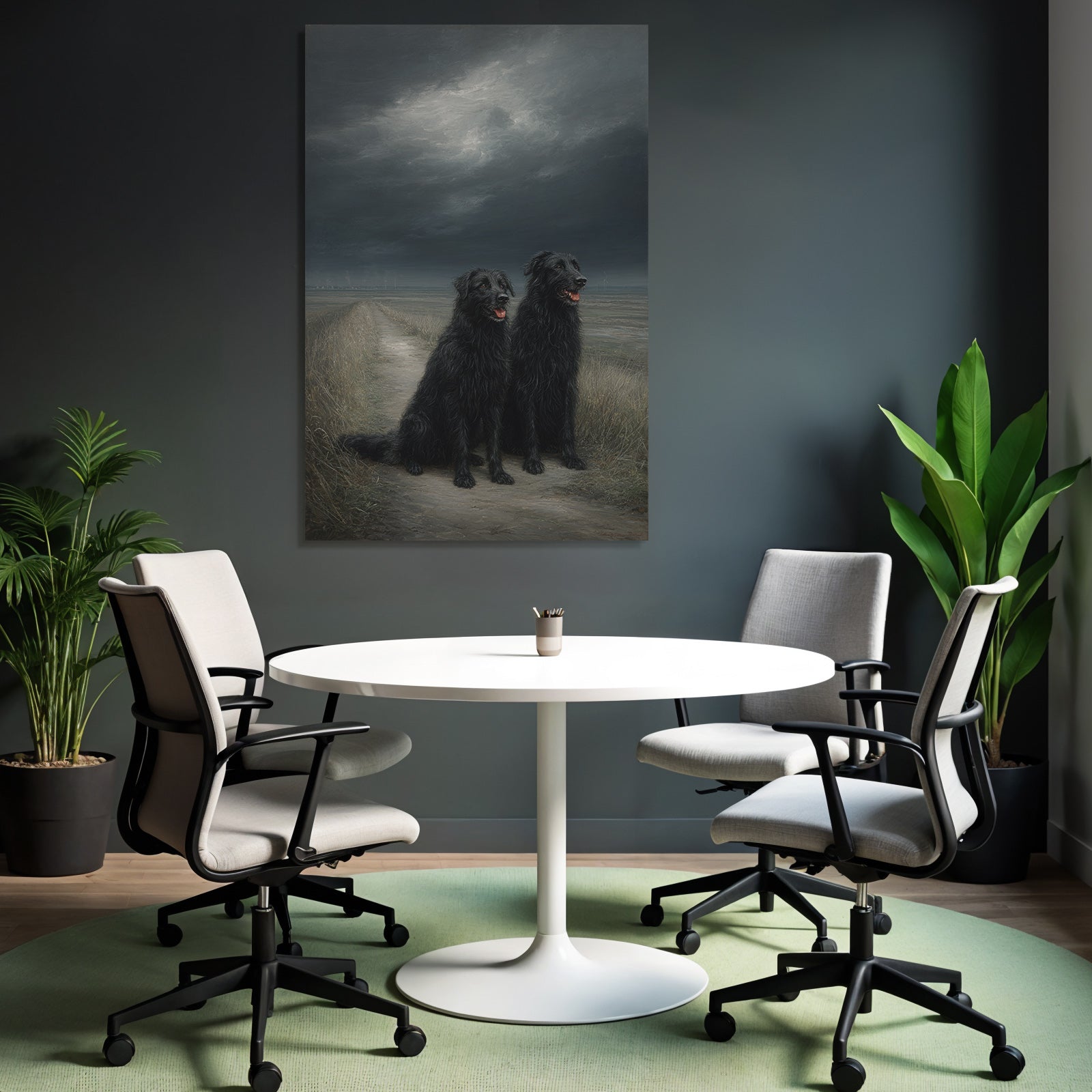 Schwarze Neben Einander Auf Einem Weg Mit Dunklen Himmel