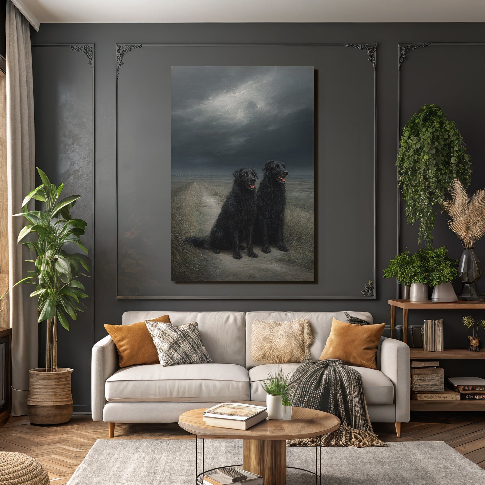 Schwarze Neben Einander Auf Einem Weg Mit Dunklen Himmel