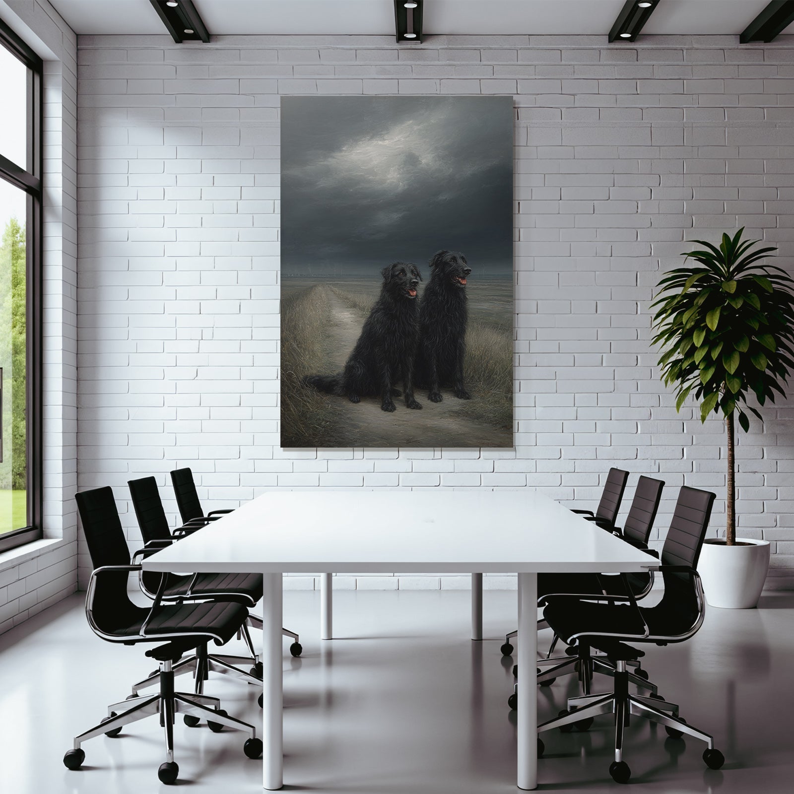 Schwarze Neben Einander Auf Einem Weg Mit Dunklen Himmel