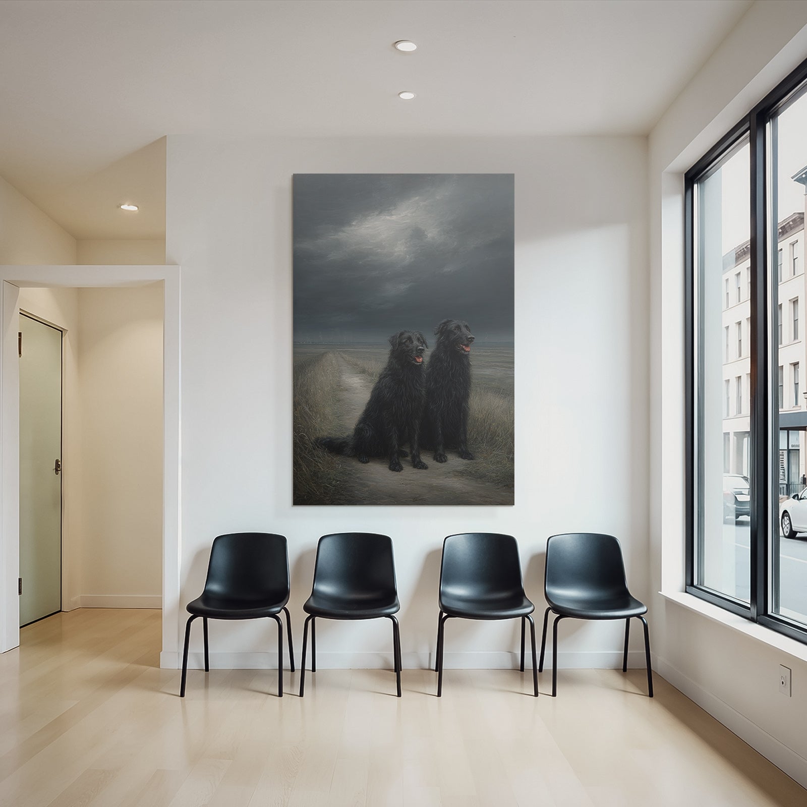 Schwarze Neben Einander Auf Einem Weg Mit Dunklen Himmel