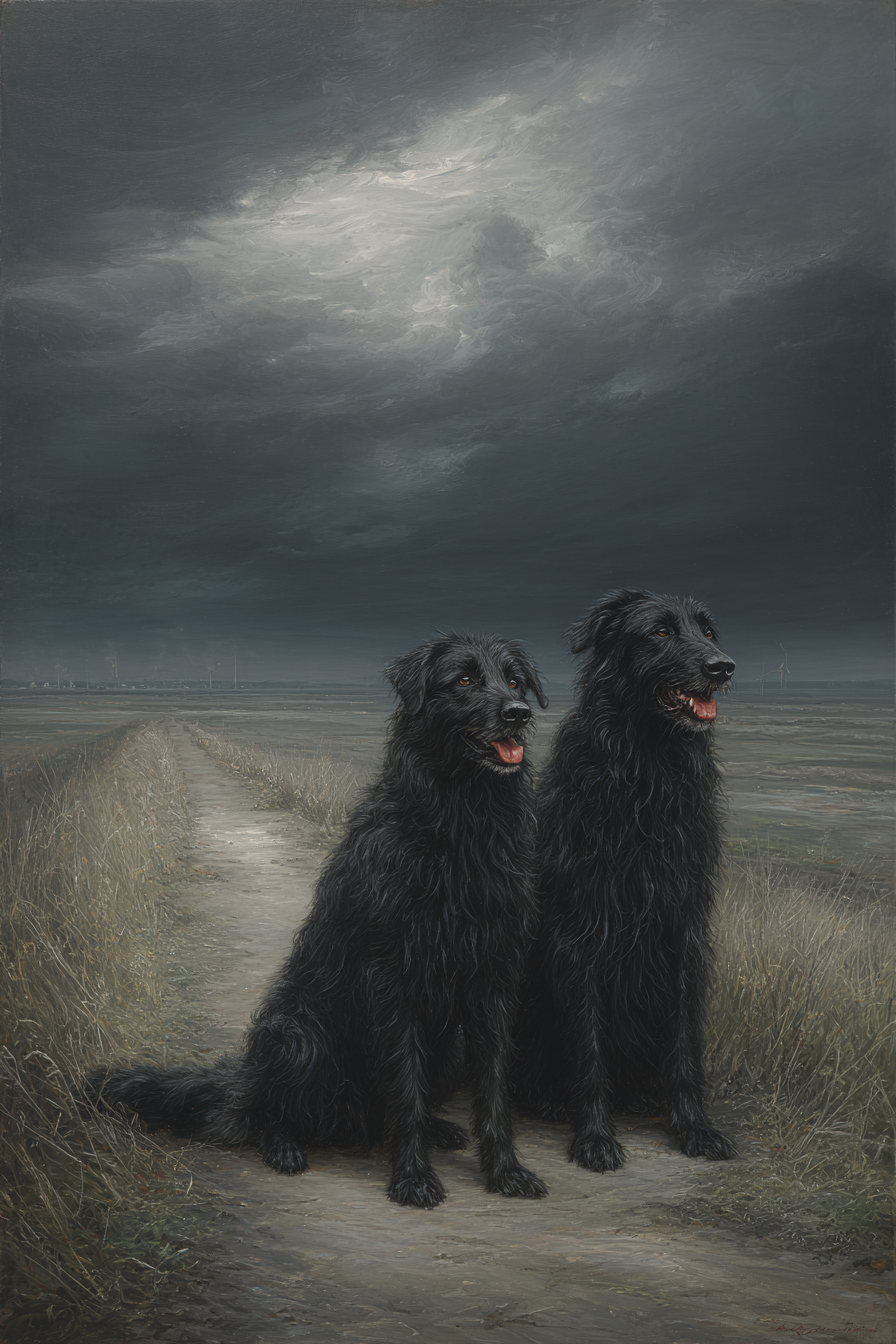 Schwarze Neben Einander Auf Einem Weg Mit Dunklen Himmel | Katzen und Hunde | Tiere