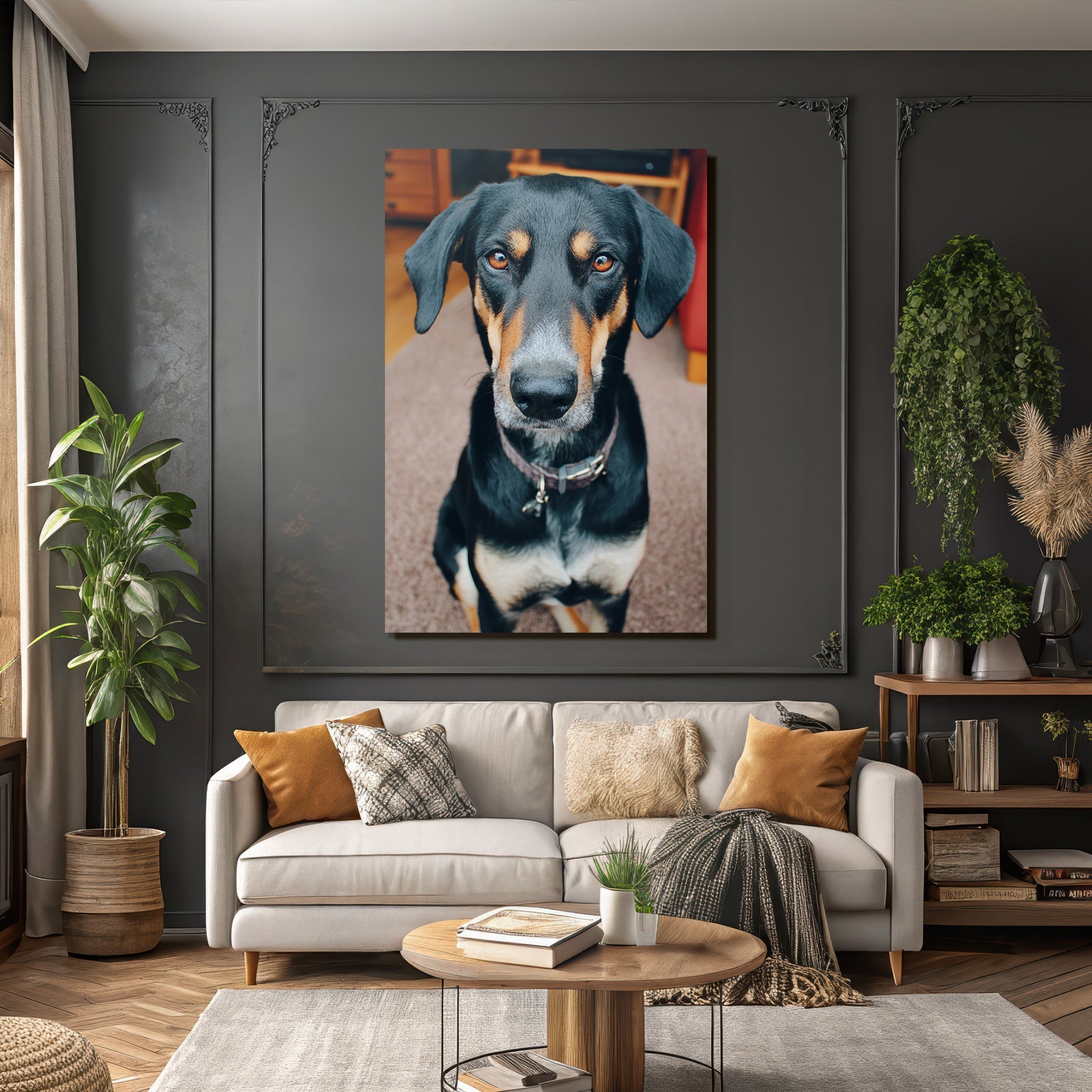 Schwarzer Und Tan Hund Sitzend Ausdrucksvolle Augen