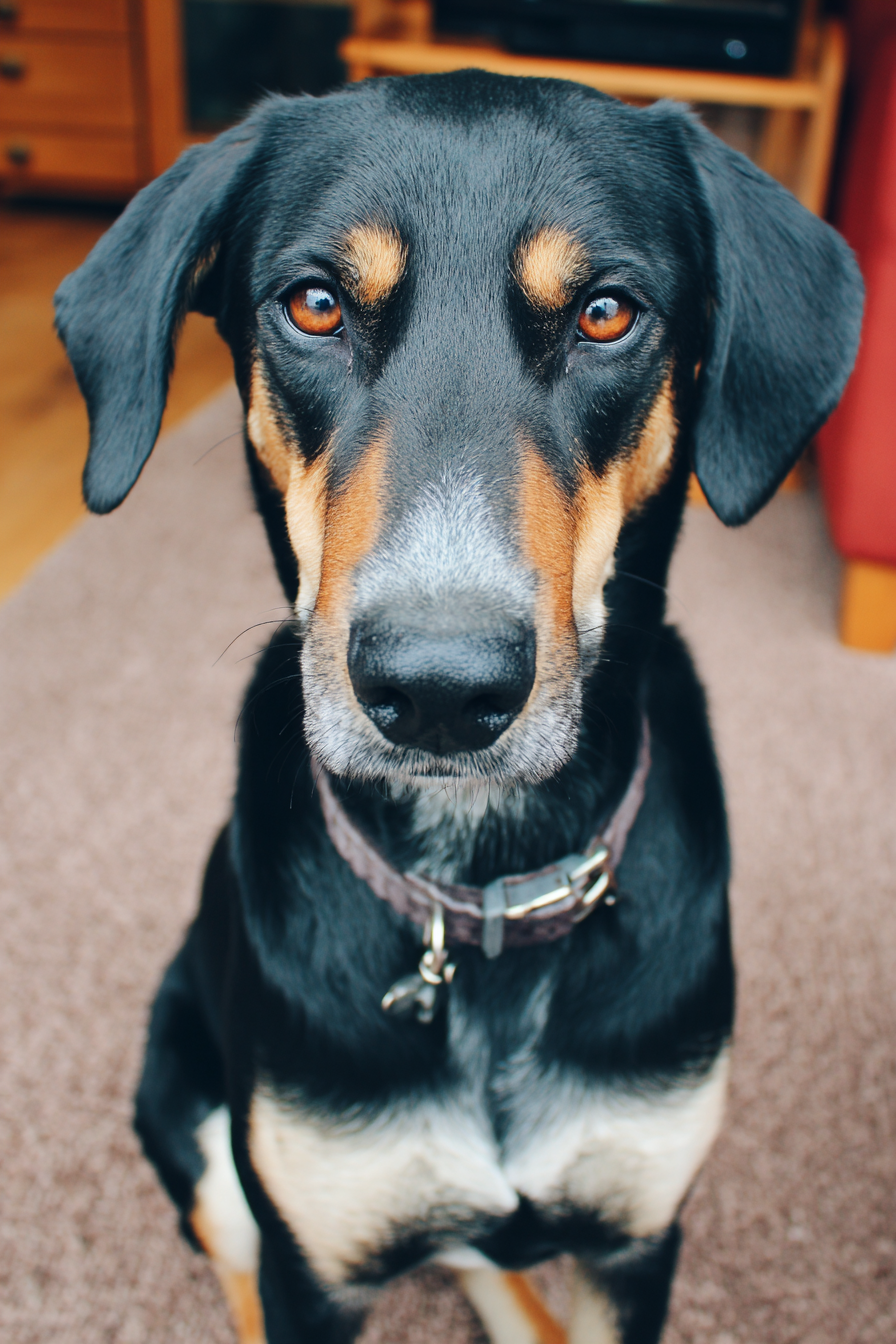 Schwarzer Und Tan Hund Sitzend Ausdrucksvolle Augen | Katzen und Hunde | Tiere