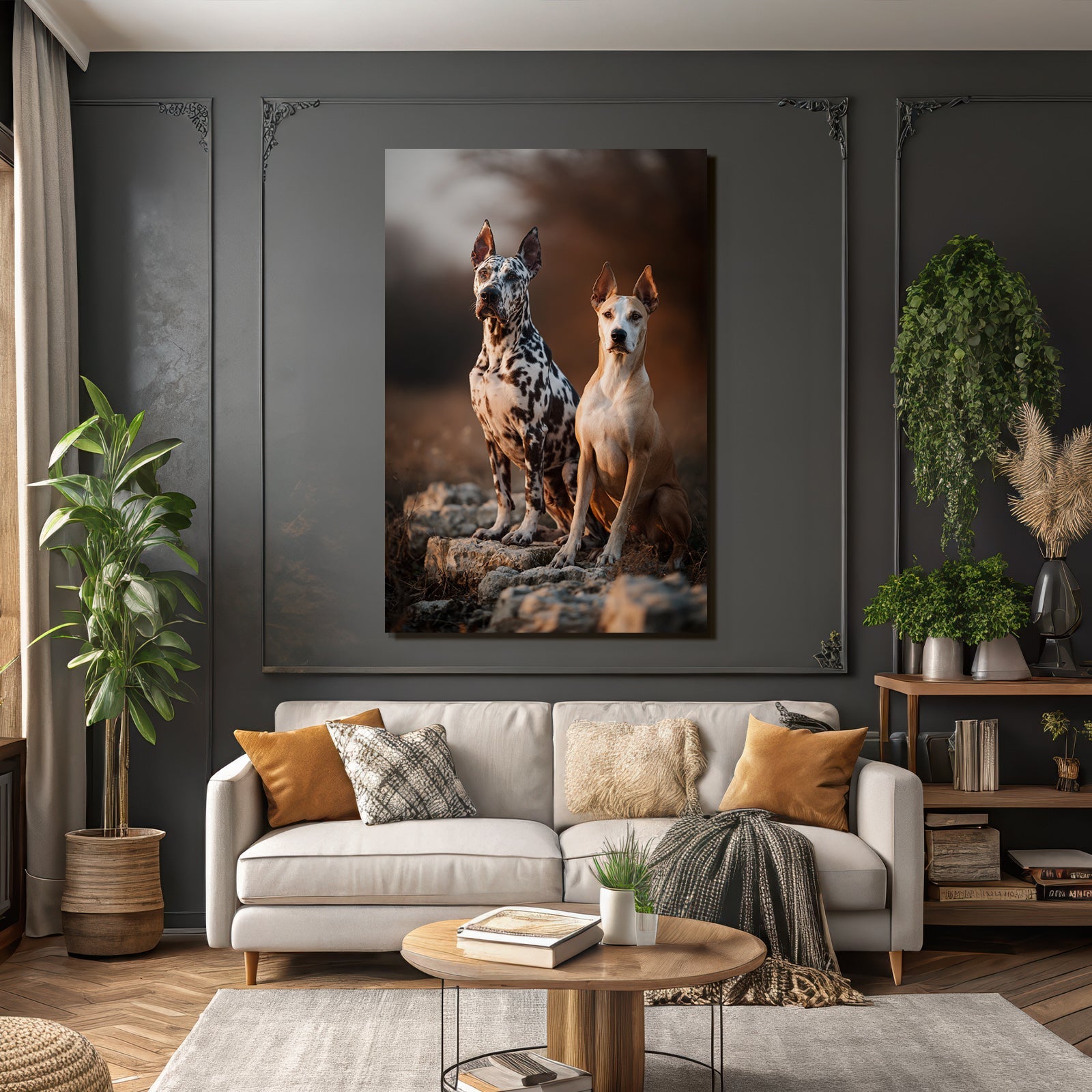 Sitzen Auf Felsen In Natur Mit Spotted Und Tan Fell