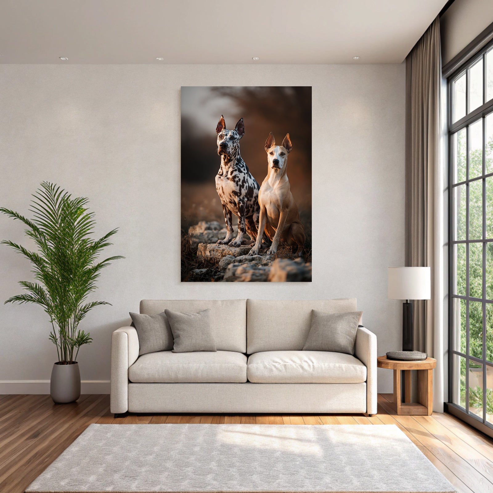 Sitzen Auf Felsen In Natur Mit Spotted Und Tan Fell