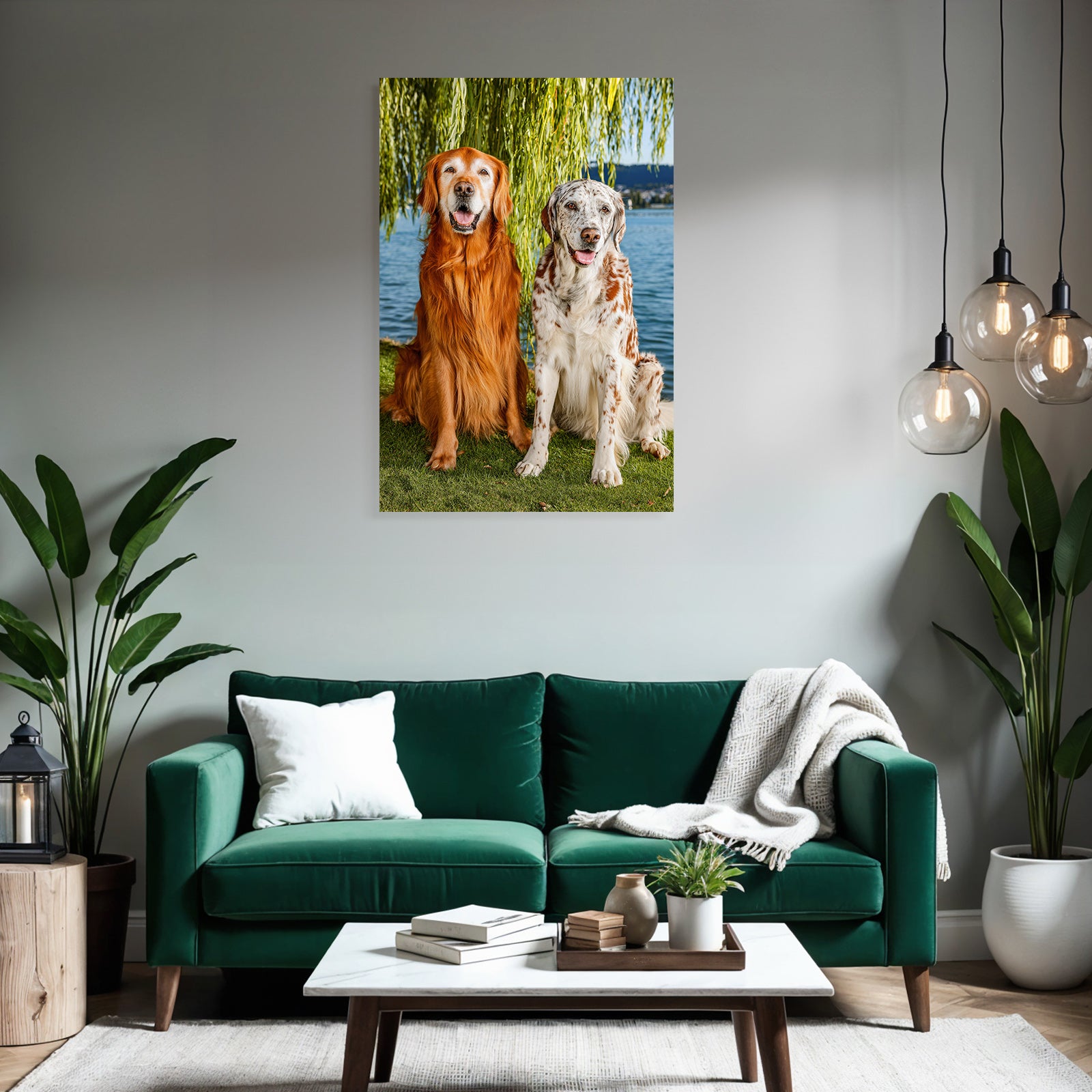 Sitzen Vor Natur Bei Wasser Goldener Und Weisser Fell Mit Braunen Flecken