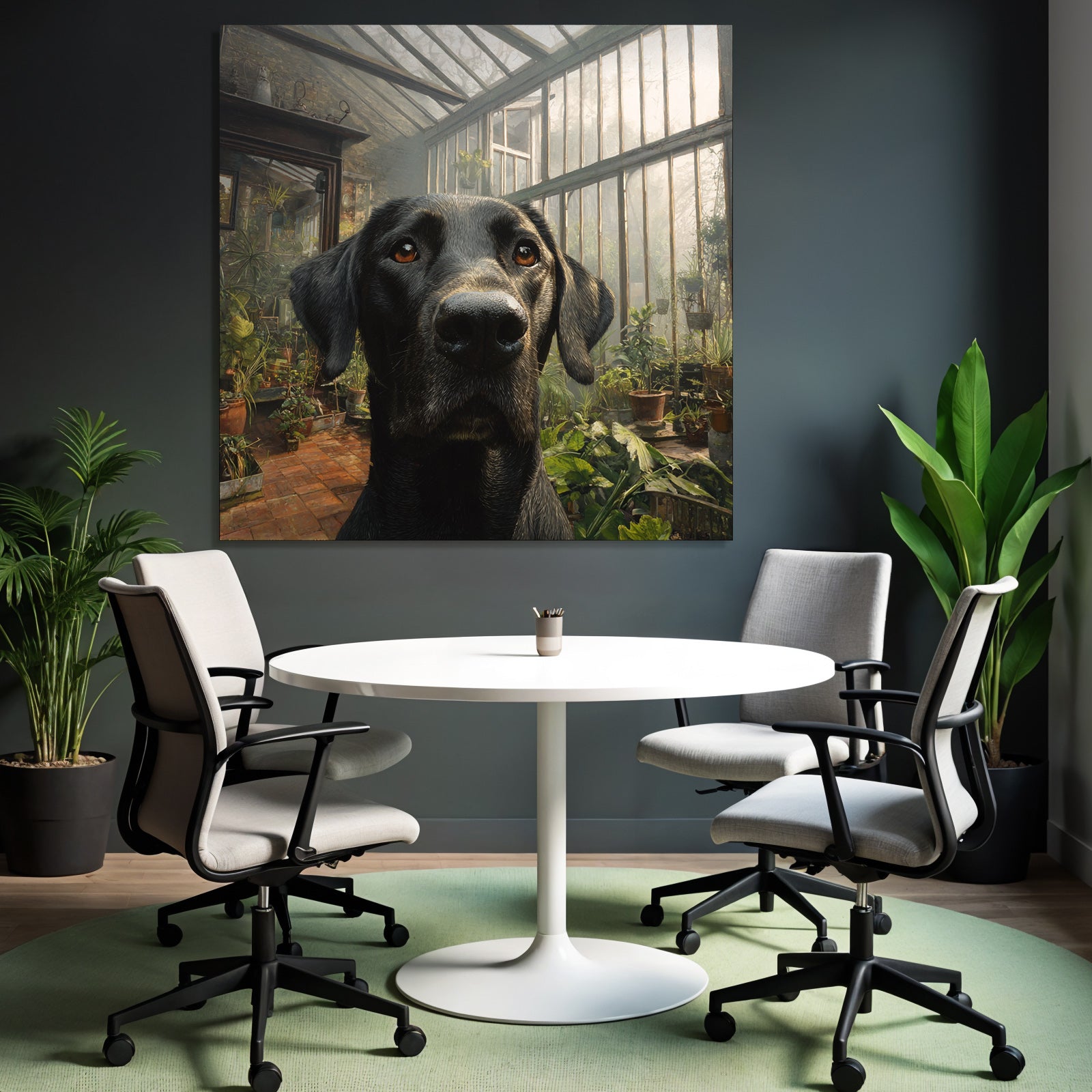 Schwarzer Hund Im Biotop Mit Pflanzen