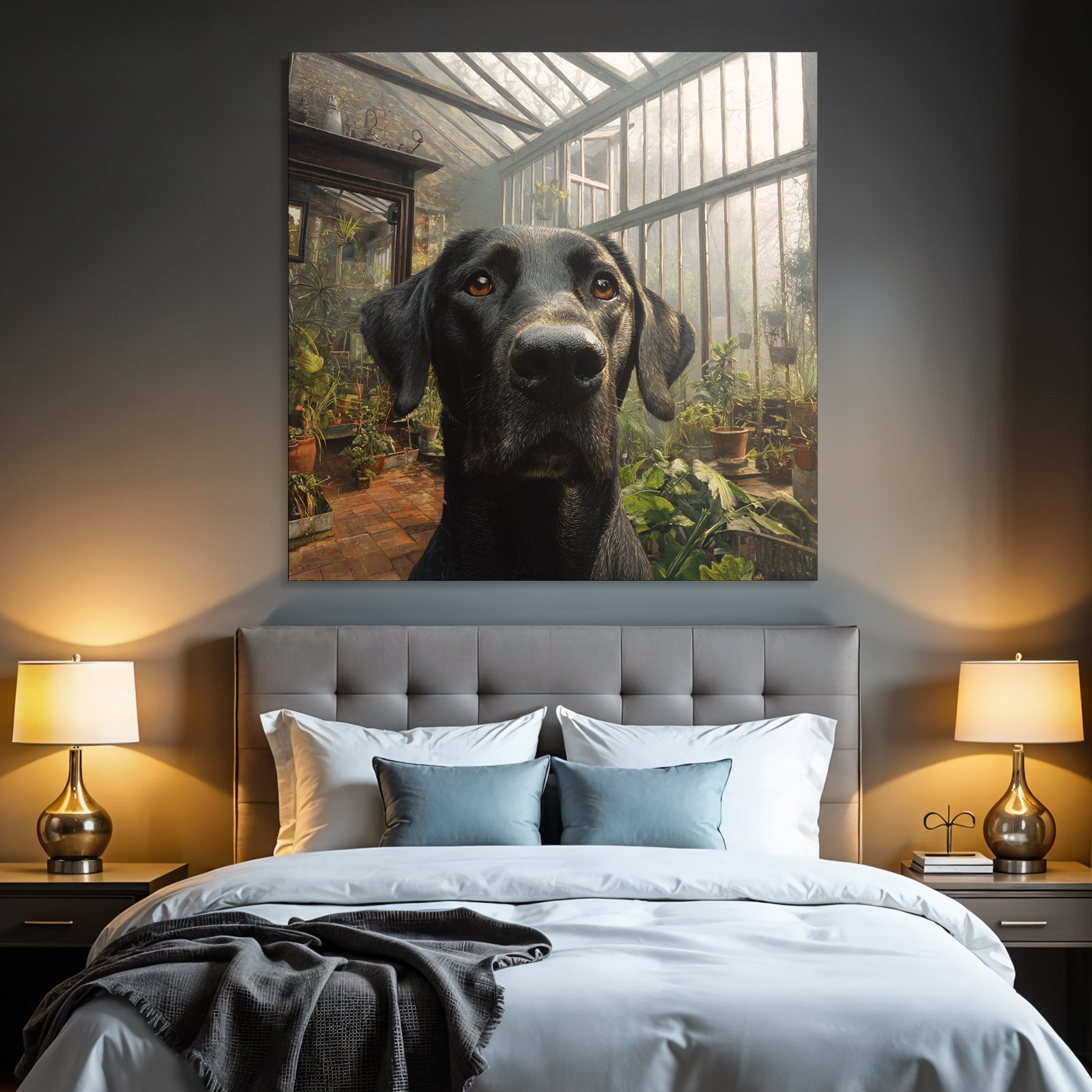 Schwarzer Hund Im Biotop Mit Pflanzen