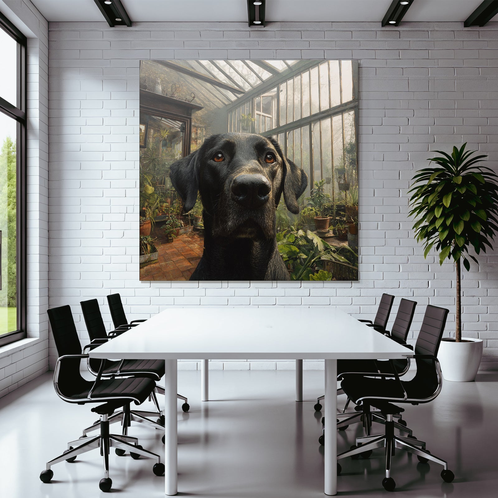 Schwarzer Hund Im Biotop Mit Pflanzen