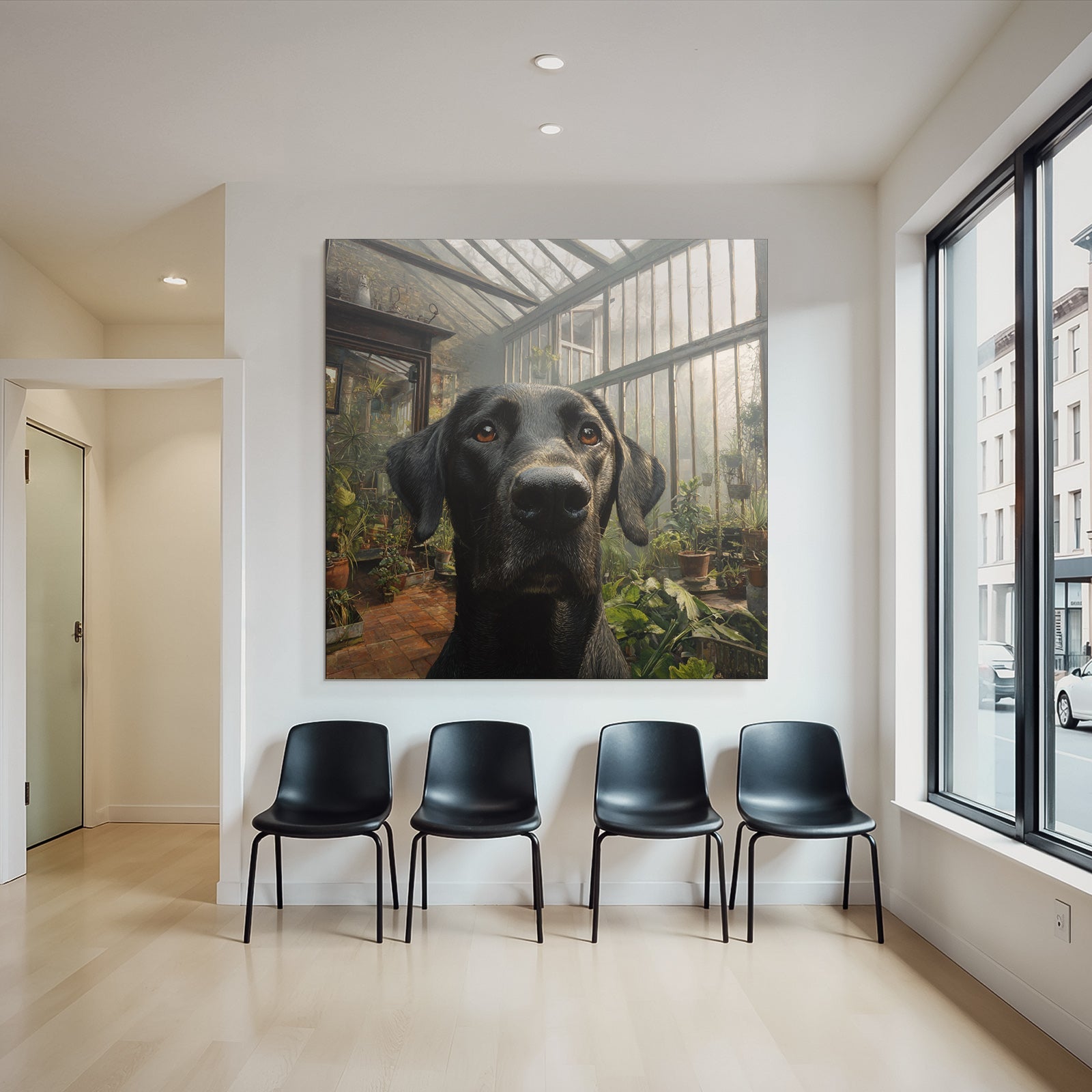 Schwarzer Hund Im Biotop Mit Pflanzen