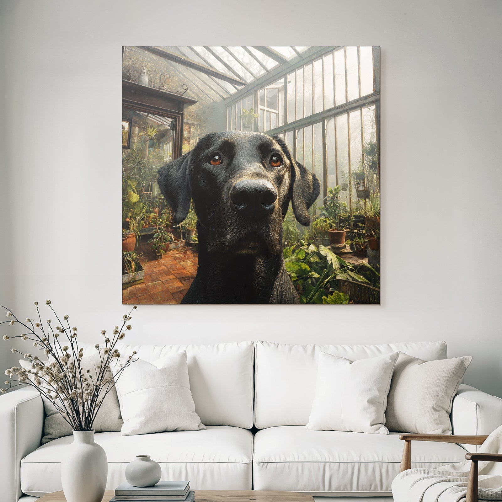 Schwarzer Hund Im Biotop Mit Pflanzen