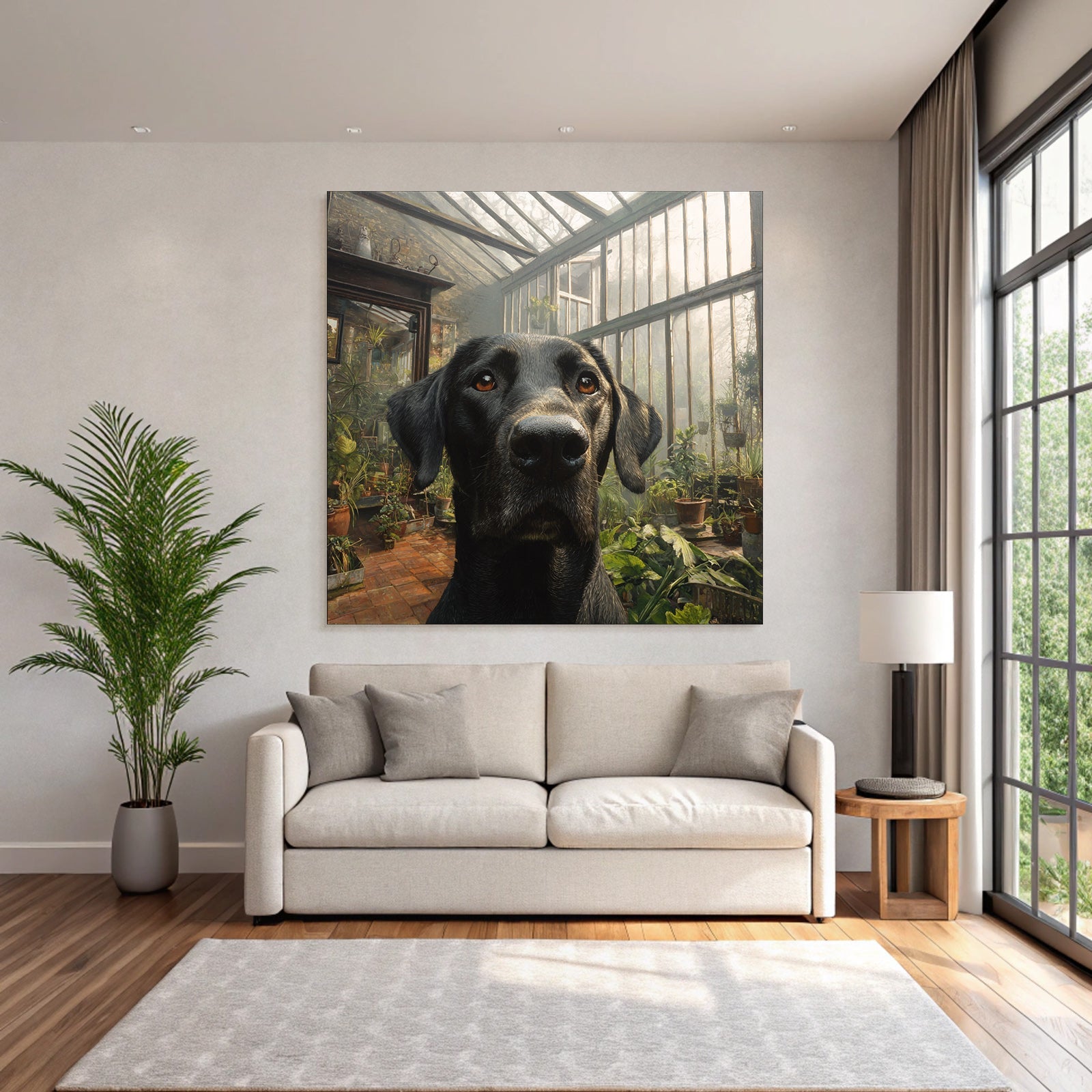 Schwarzer Hund Im Biotop Mit Pflanzen