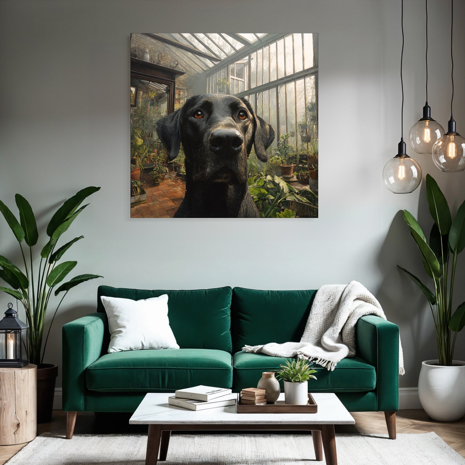 Schwarzer Hund Im Biotop Mit Pflanzen