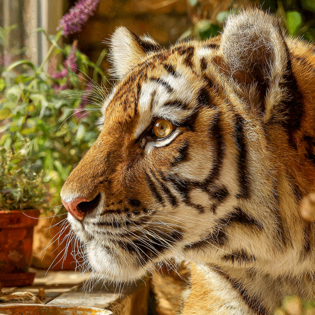 Tiger Porträt Mit Streifen Und Grünen Pflanzen | Katzen und Hunde | Tiere